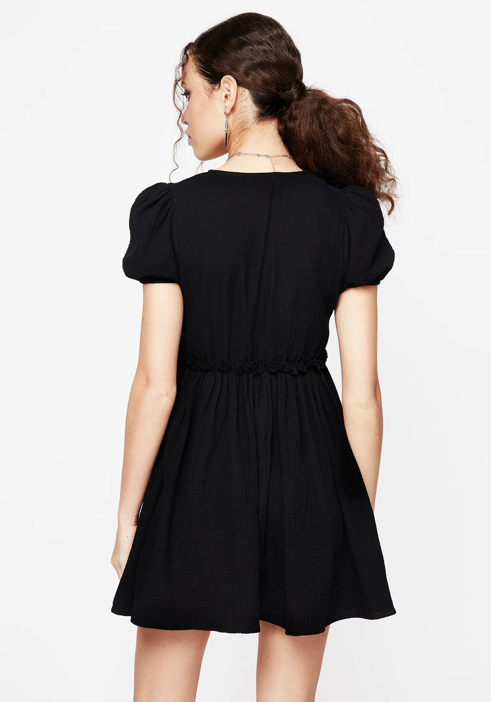 Cocoon Butterfly Embroidered Puff Sleeve Mini Dress - Image 3
