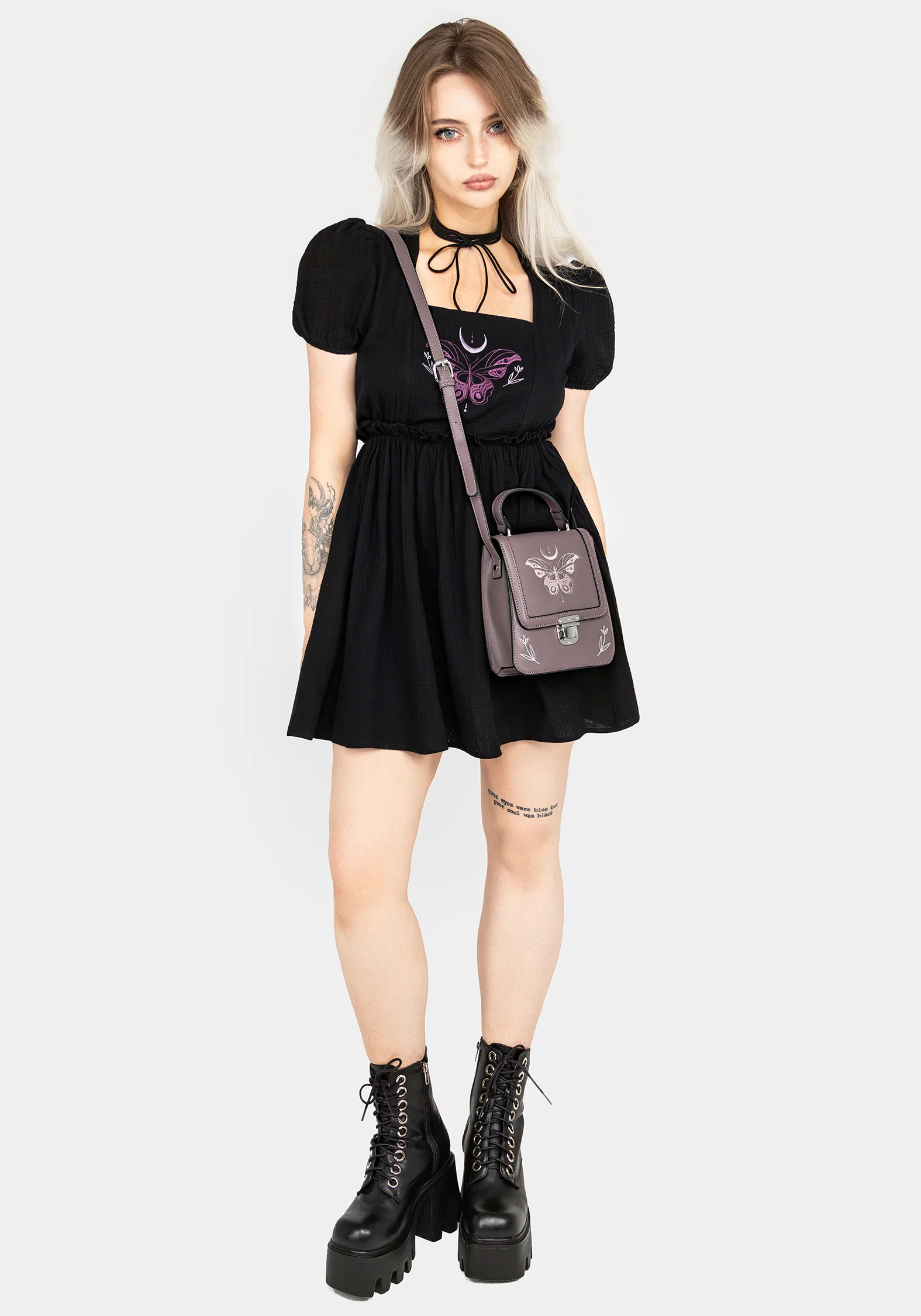 Cocoon Butterfly Embroidered Puff Sleeve Mini Dress - Image 5