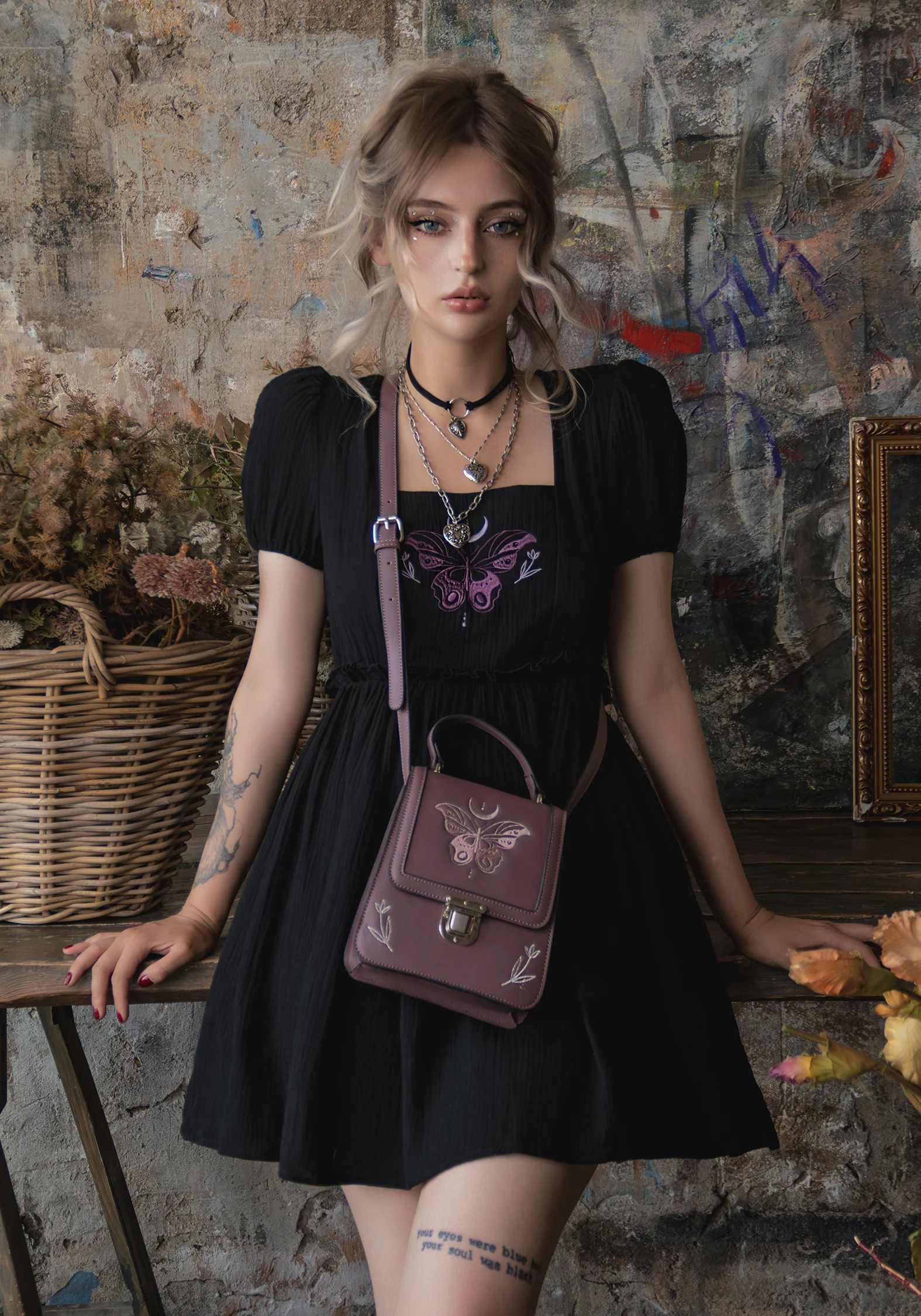 Cocoon Butterfly Embroidered Puff Sleeve Mini Dress - Image 8
