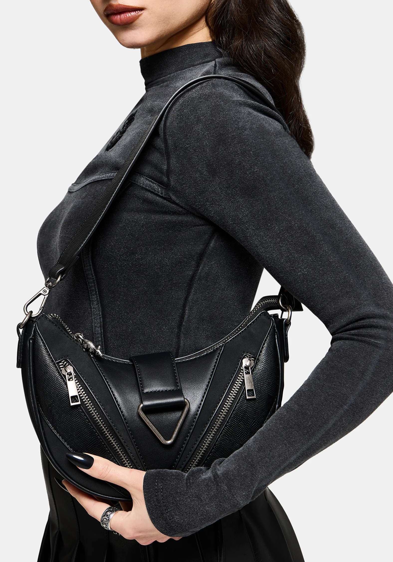 Colette Rat Zip Triangle Hardware Shoulder Bag - Image 9