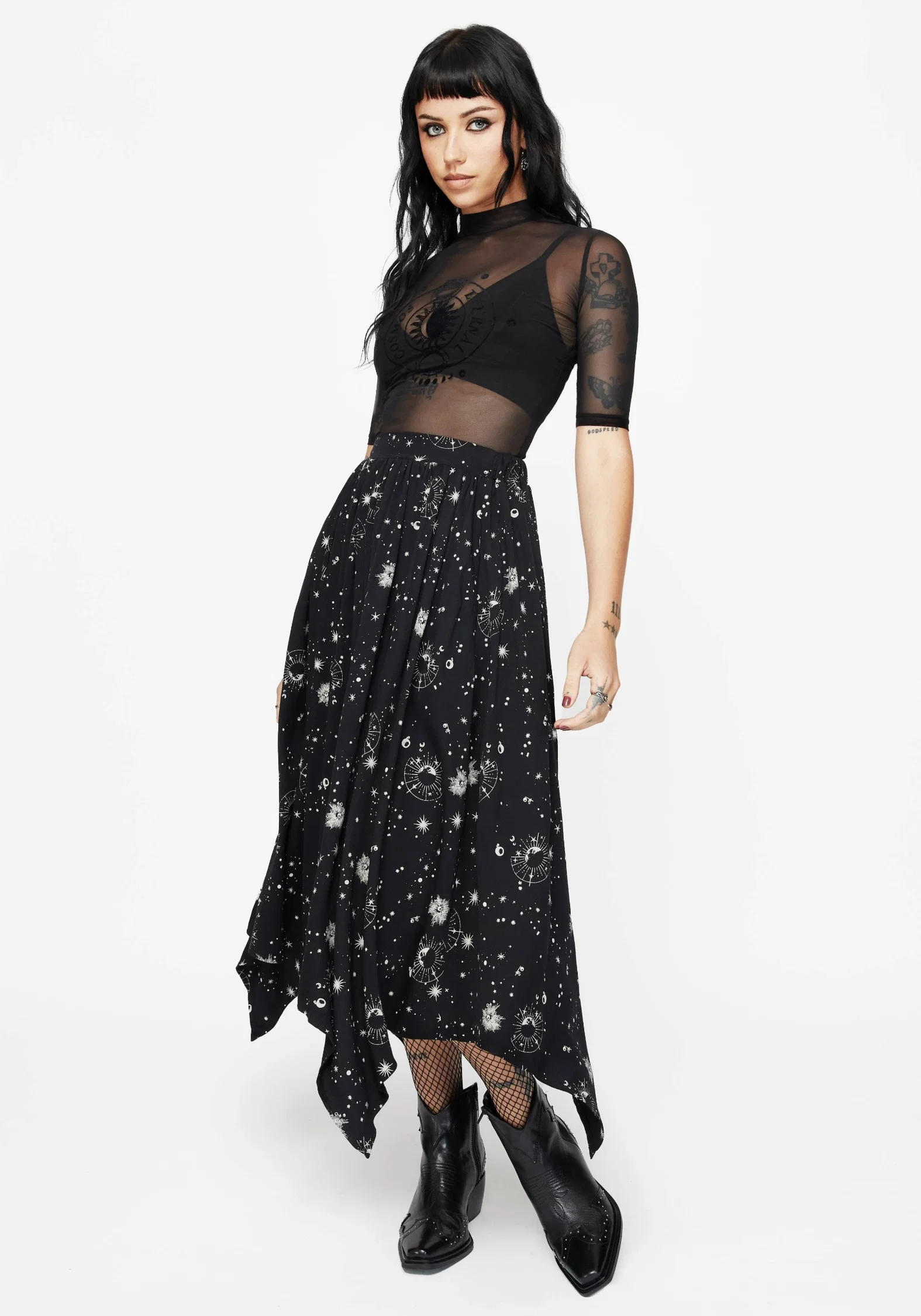 Comet Celestial Printed Handkerchief Hem Midaxi Skirt - Image 4