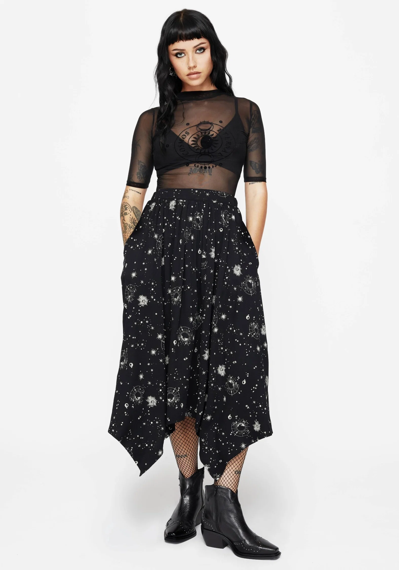 Comet Celestial Printed Handkerchief Hem Midaxi Skirt - Image 5