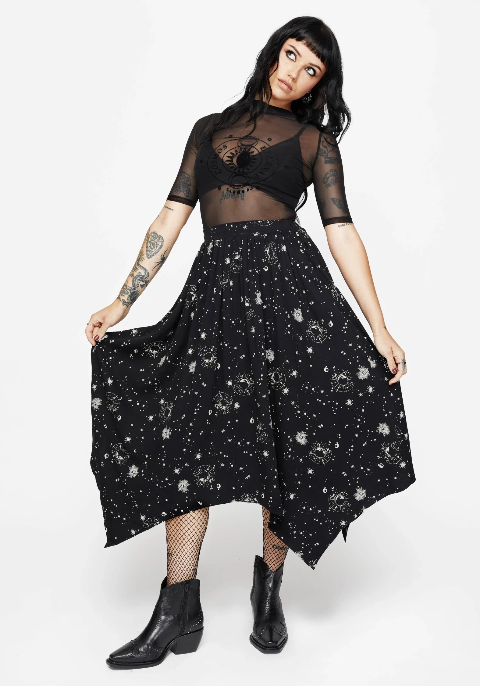 Comet Celestial Printed Handkerchief Hem Midaxi Skirt - Image 6