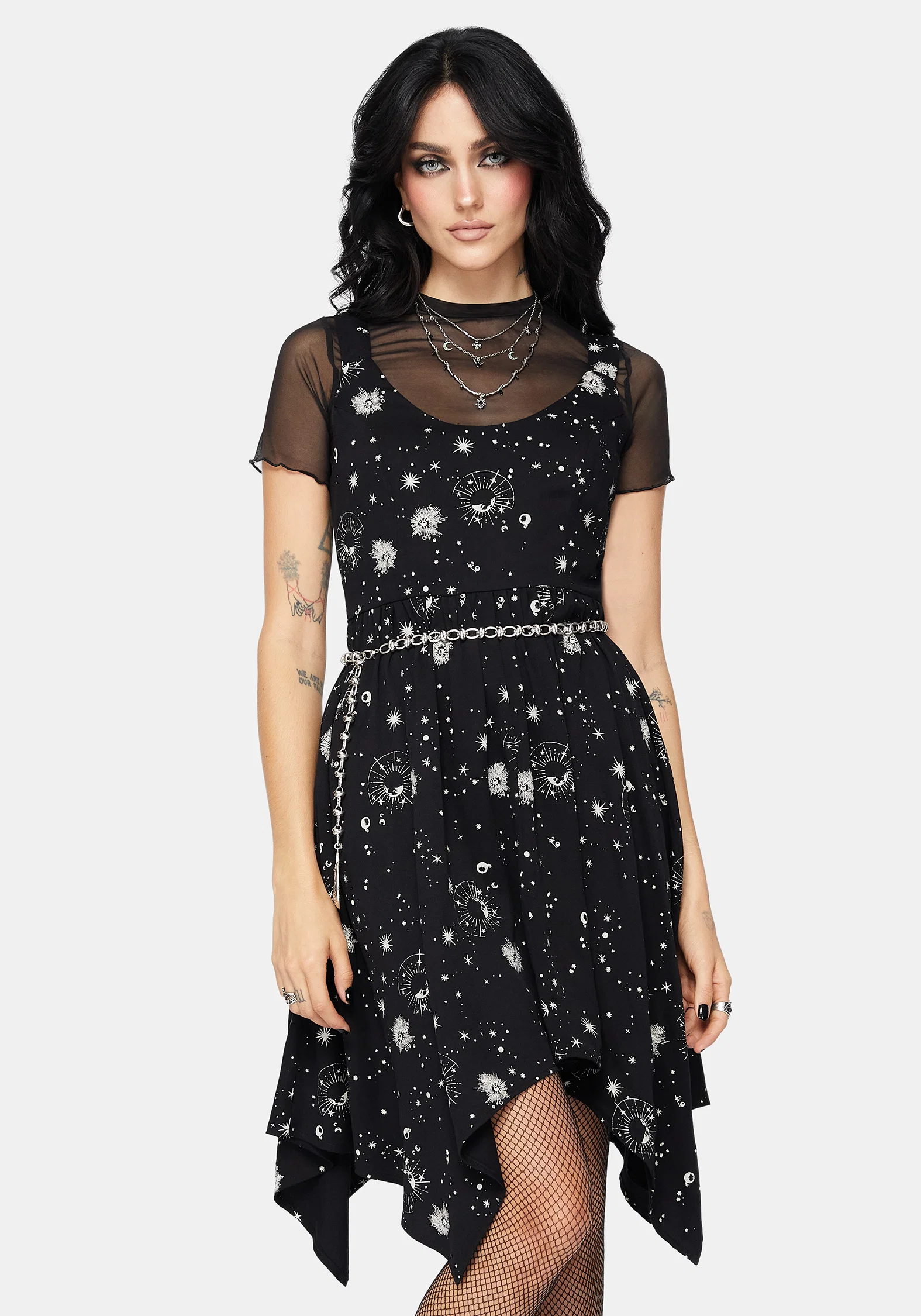 Comet Celestial Printed Handkerchief Hem Mini Dress - Image 4