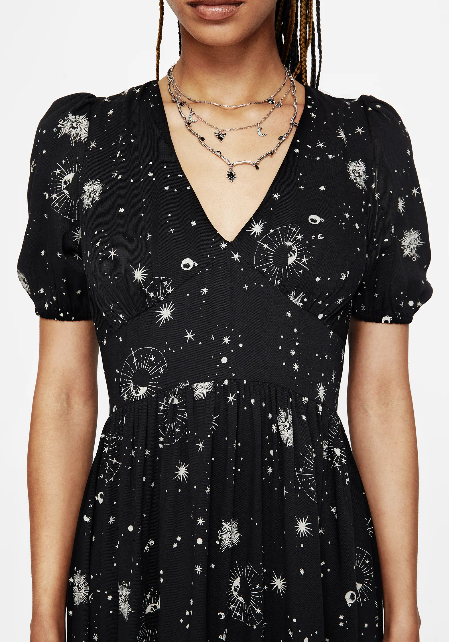 Comet Celestial Printed Puff Sleeve Midaxi Dress - Image 2