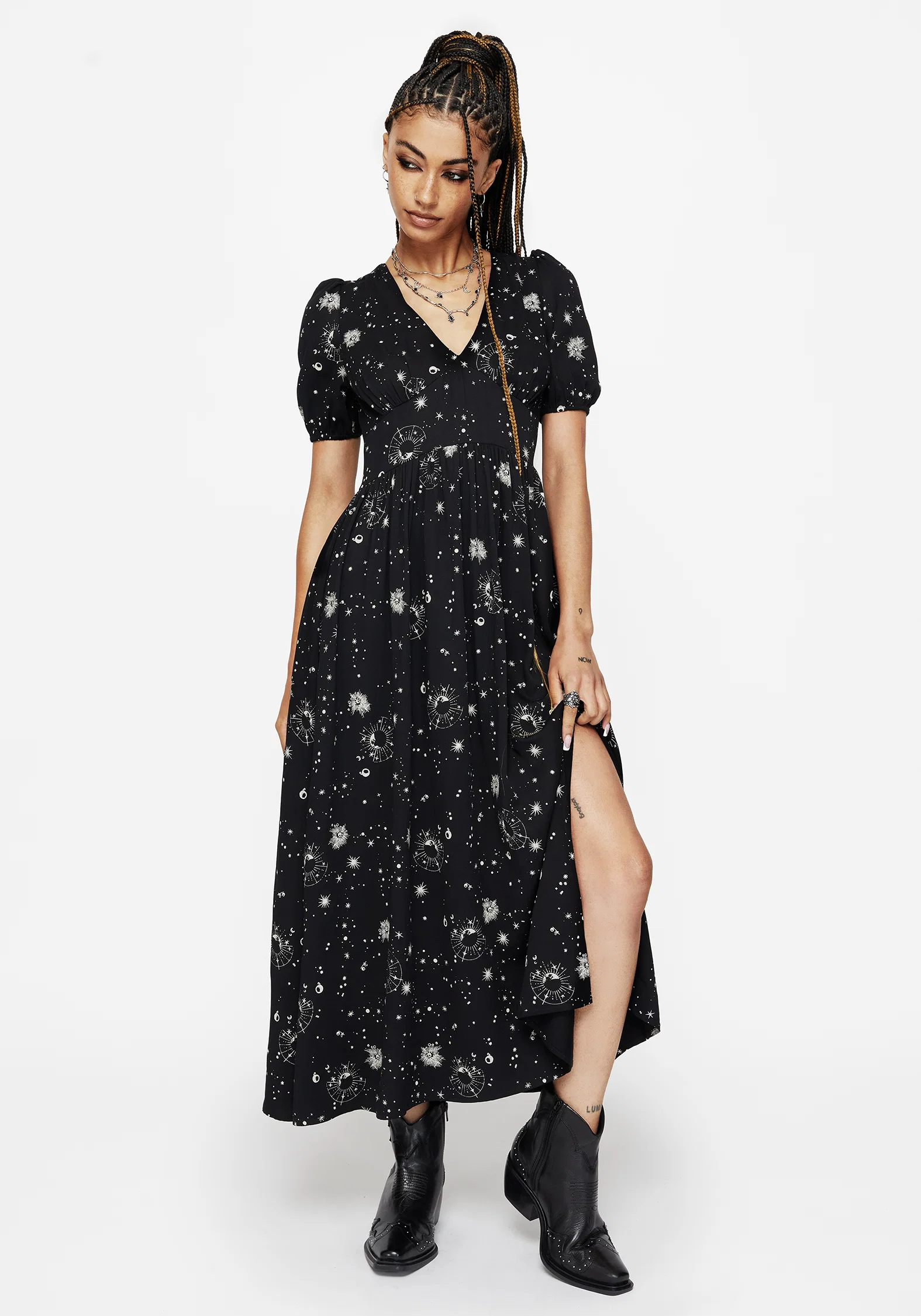 Comet Celestial Printed Puff Sleeve Midaxi Dress - Image 4