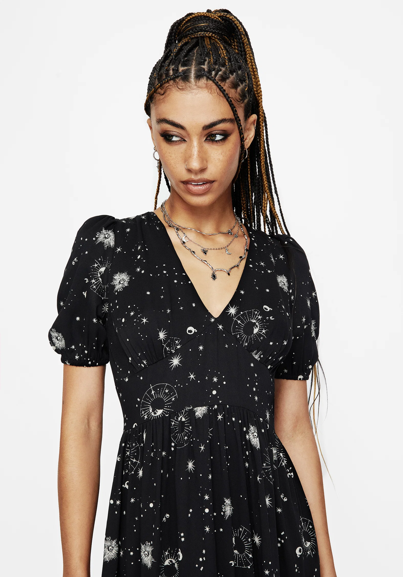 Comet Celestial Printed Puff Sleeve Midaxi Dress - Image 5