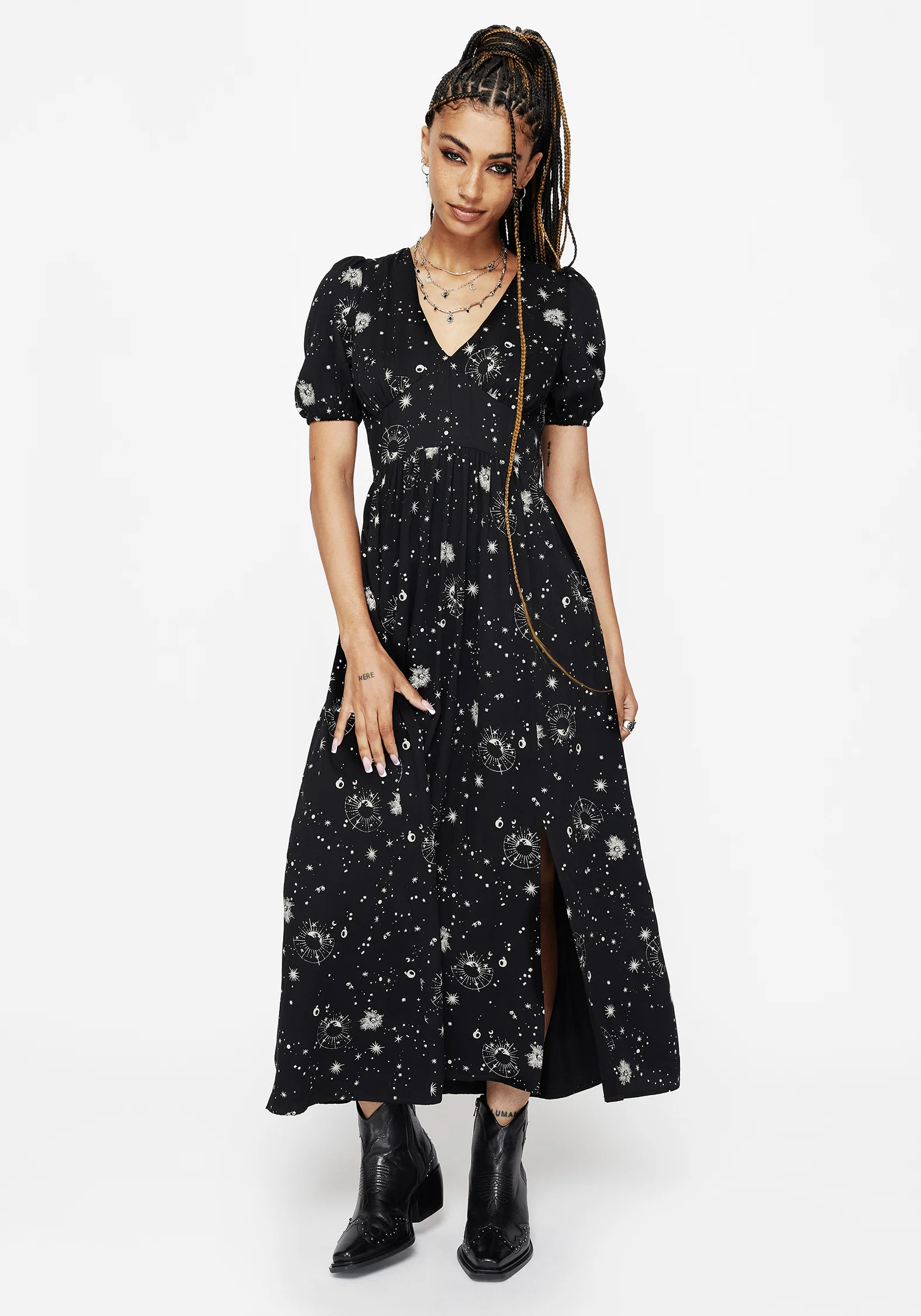 Comet Celestial Printed Puff Sleeve Midaxi Dress - Image 6