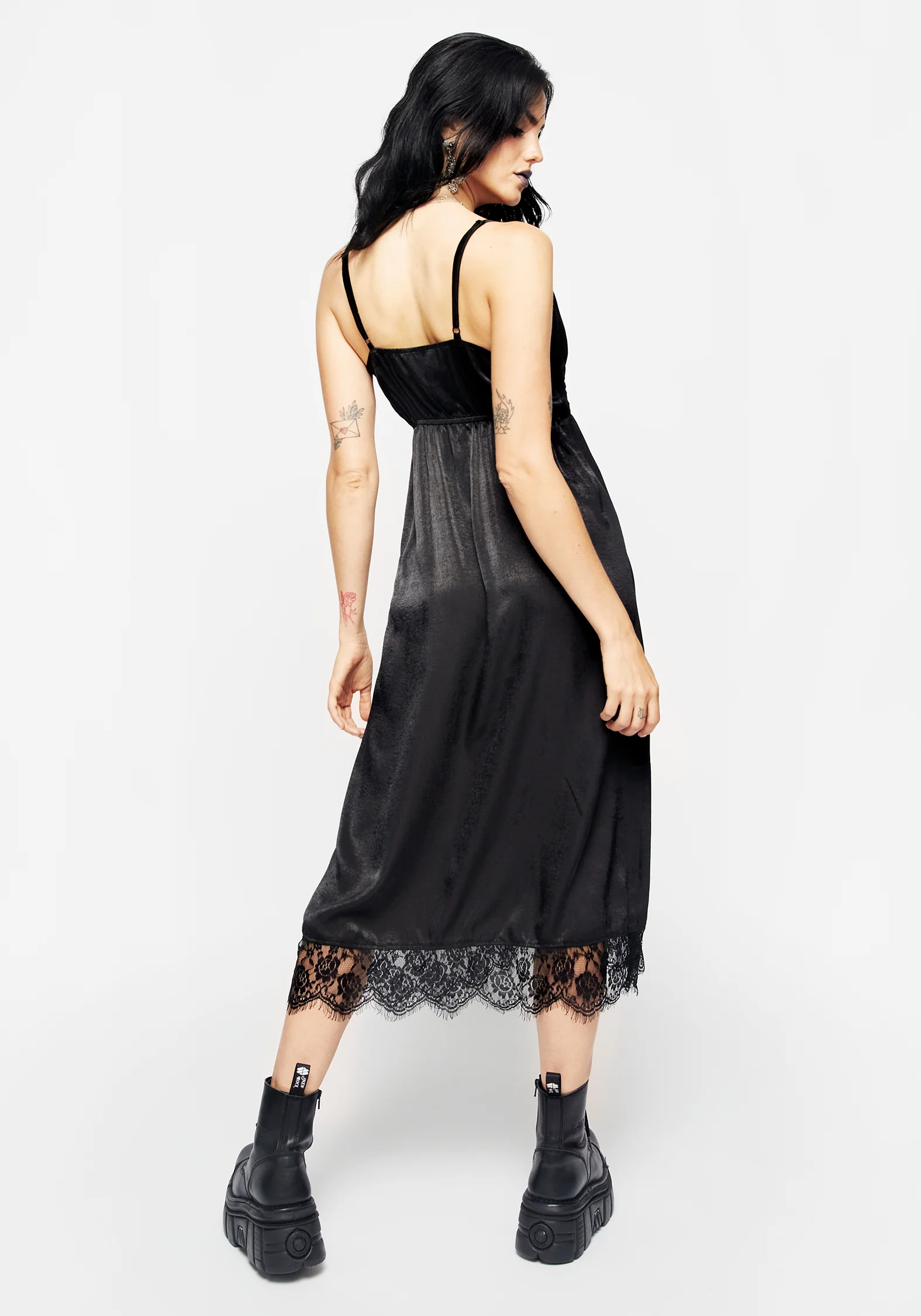 Conjure Satin Lace Trim Cami Midi Dress - Image 3