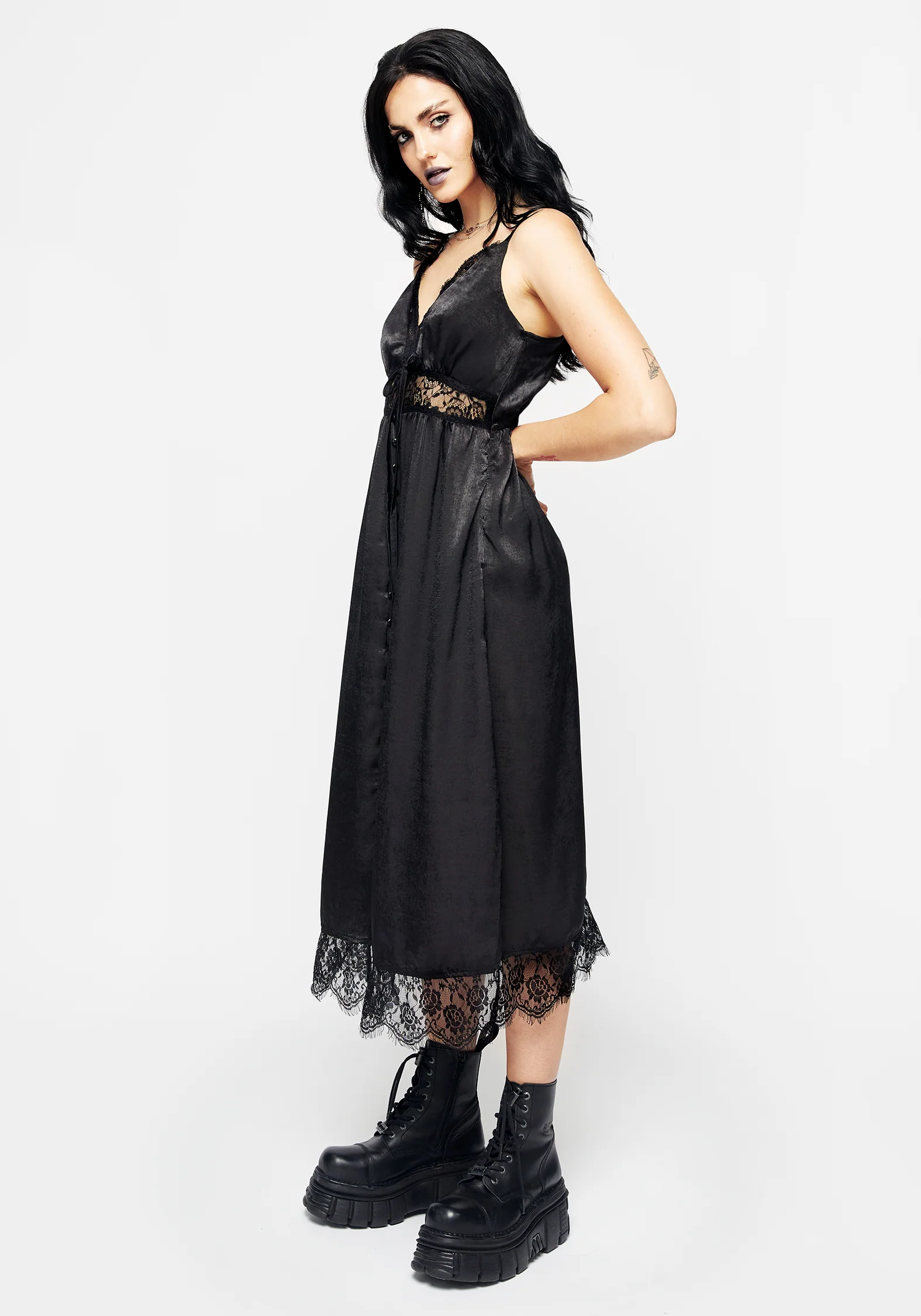 Conjure Satin Lace Trim Cami Midi Dress - Image 4