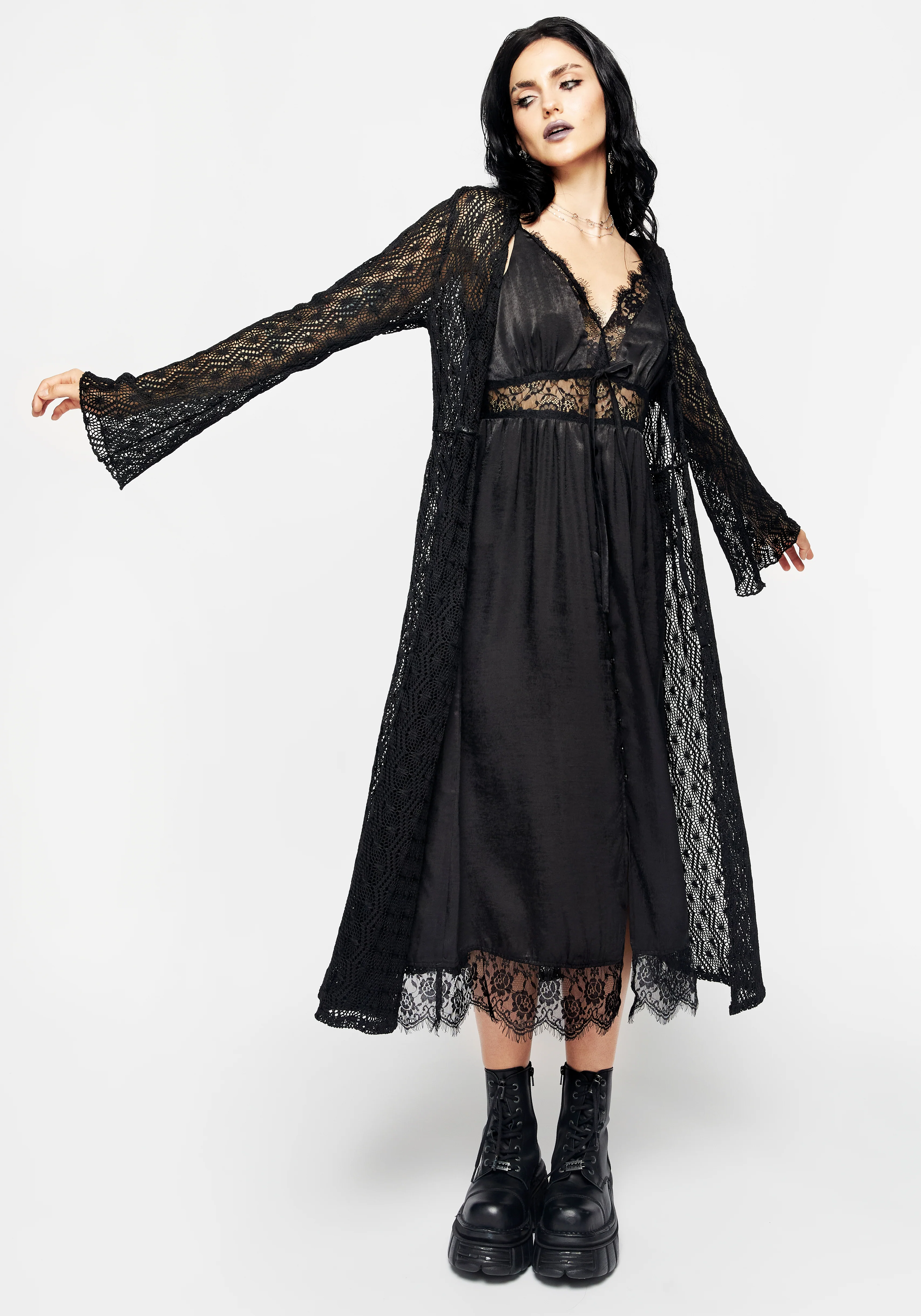 Conjure Satin Lace Trim Cami Midi Dress - Image 7
