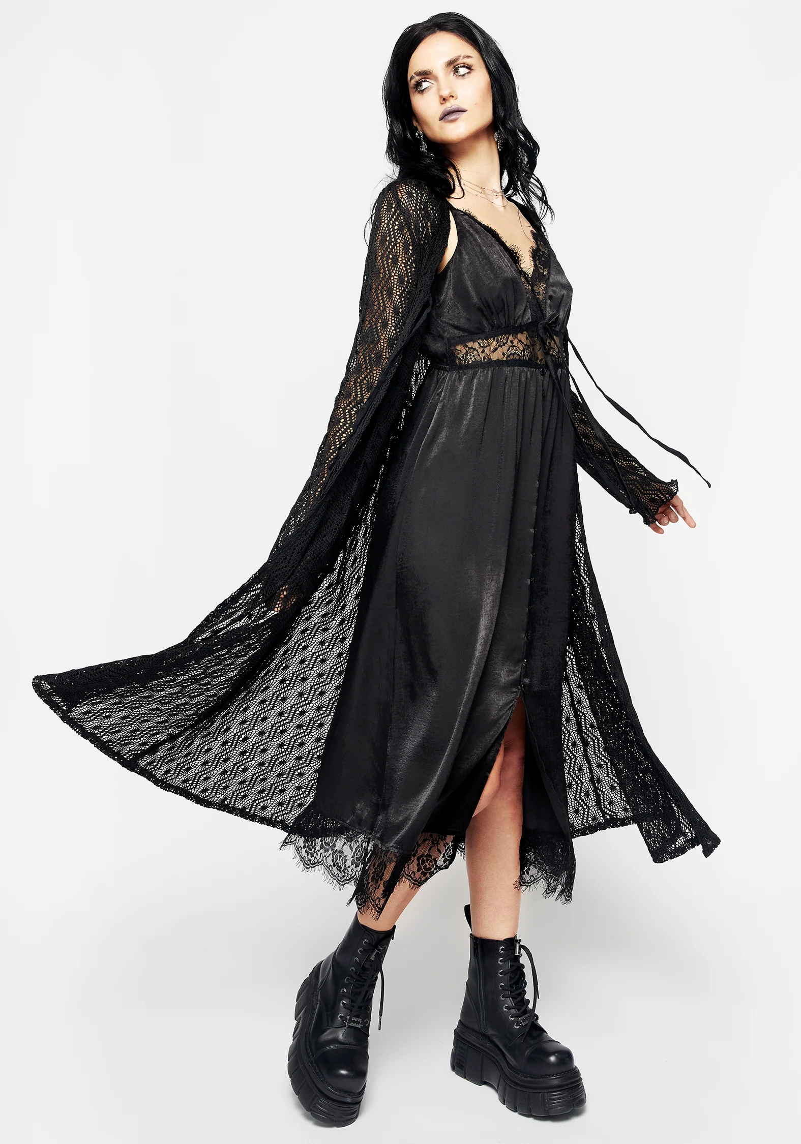 Conjure Satin Lace Trim Cami Midi Dress - Image 8