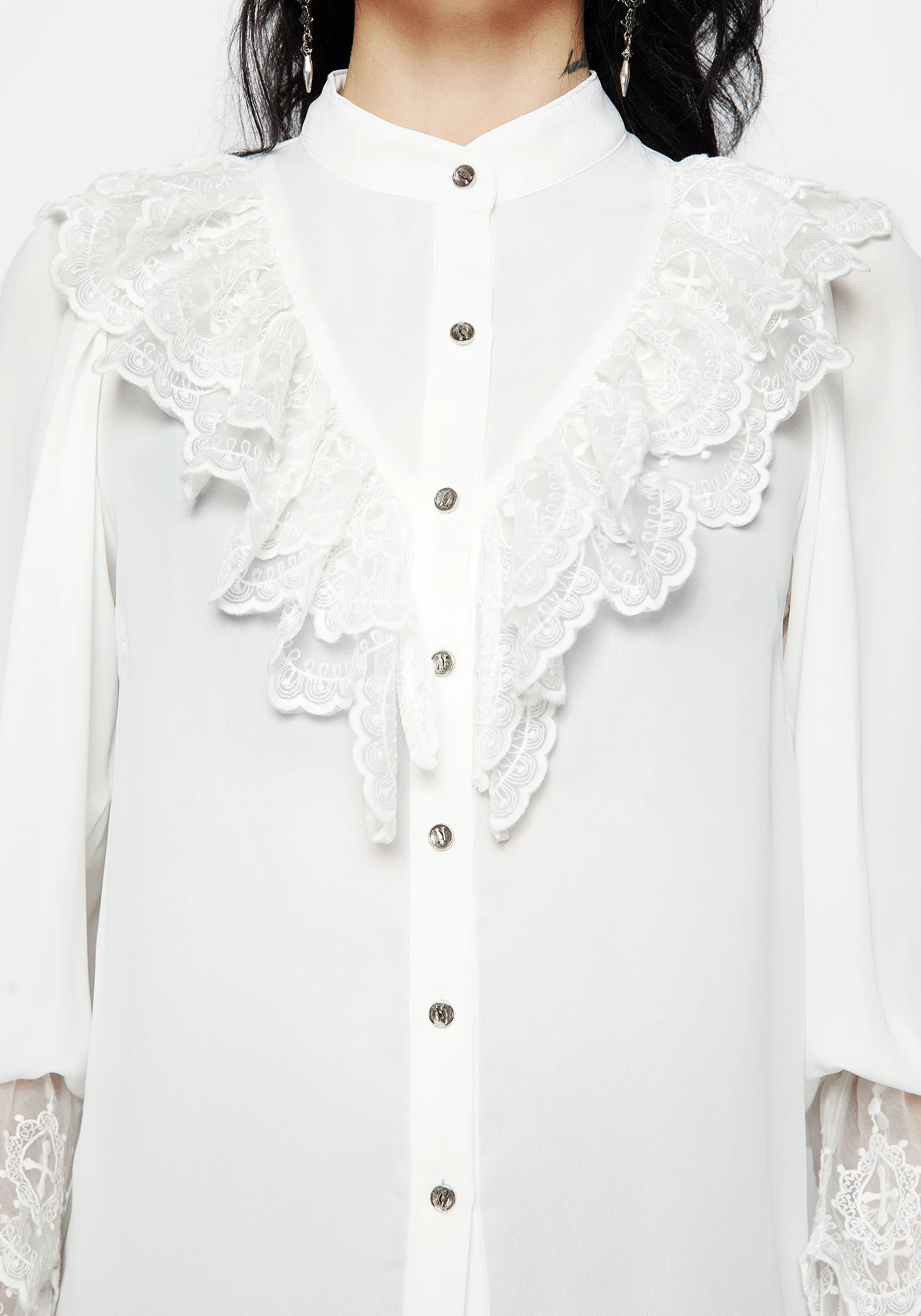 Constance Lace Frill Button Up Blouse Top - Image 2