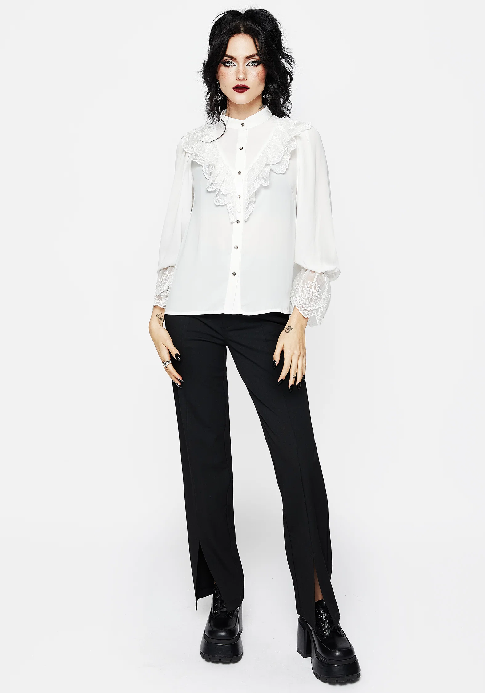 Constance Lace Frill Button Up Blouse Top - Image 5