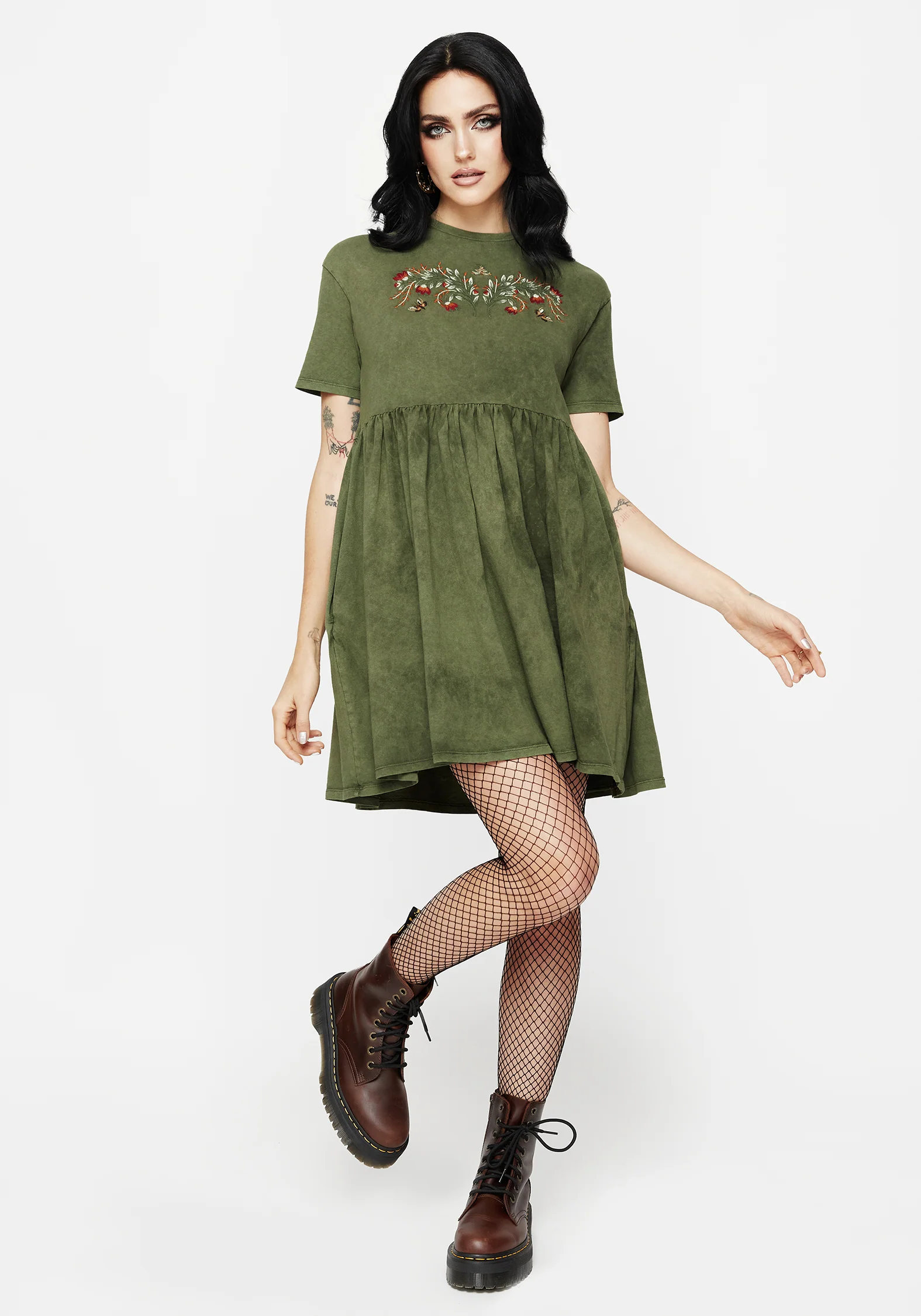Copia Embroidered Cotton Jersey Skater Dress - Image 4