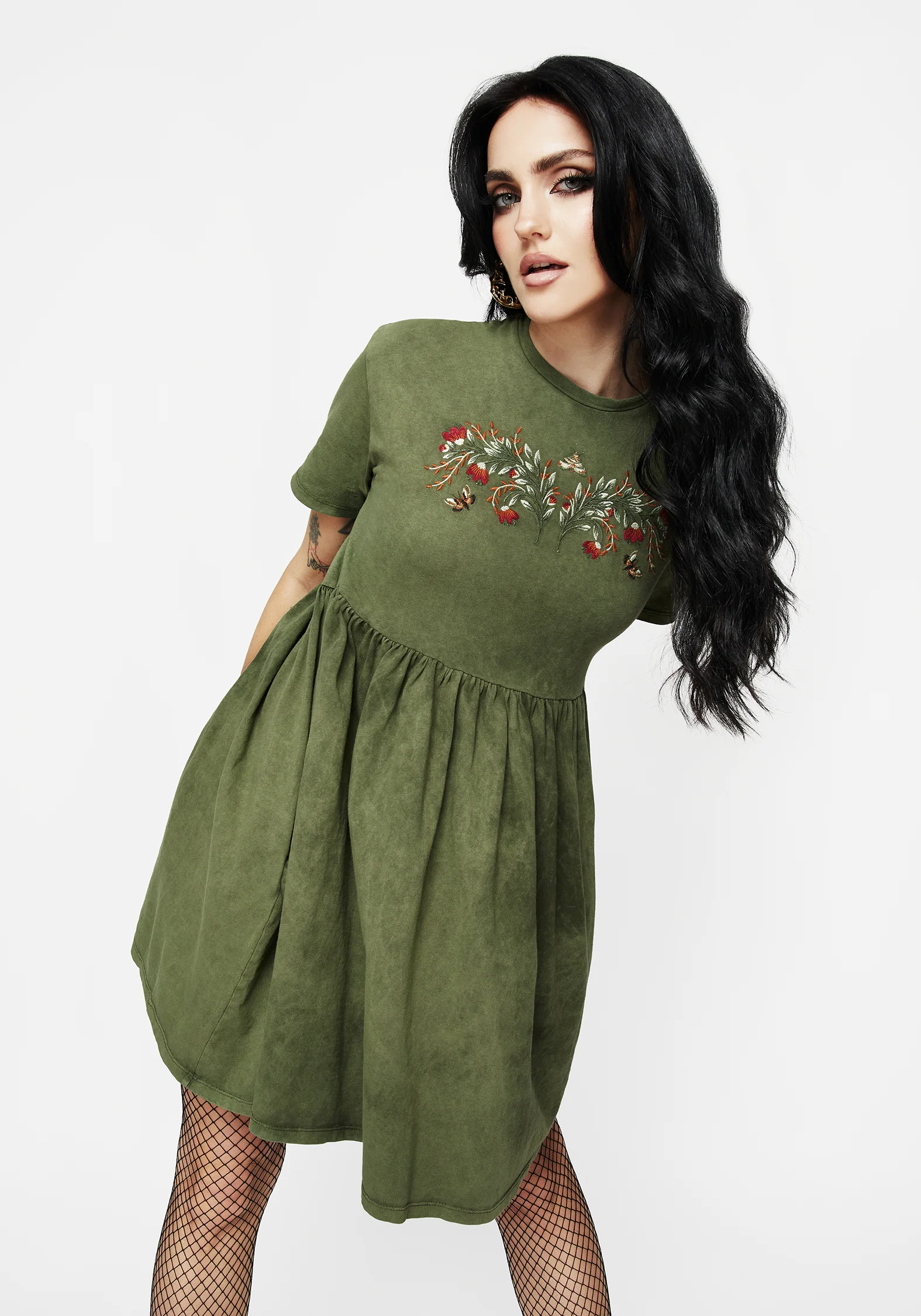 Copia Embroidered Cotton Jersey Skater Dress - Image 5