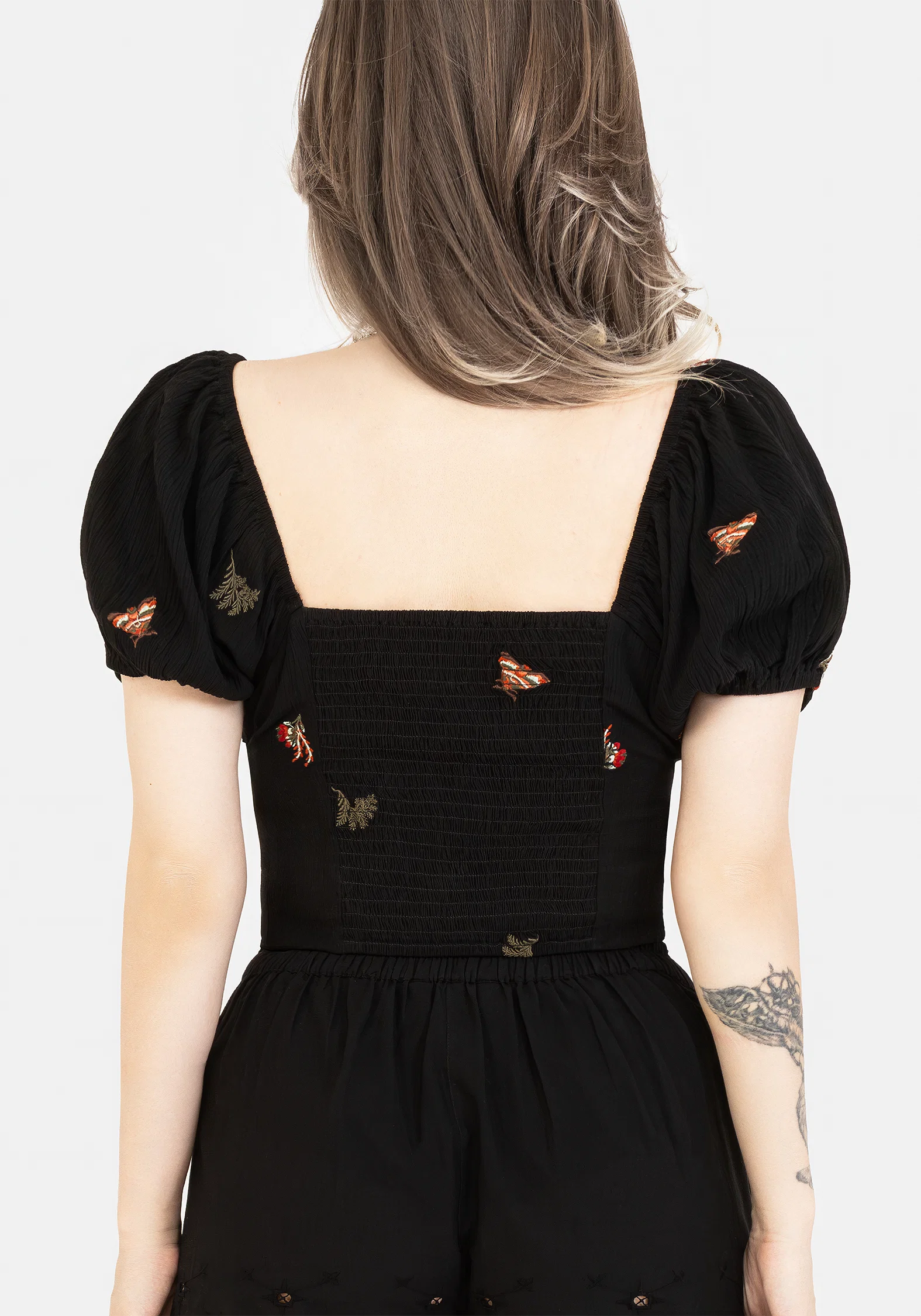 Copia Moth Embroidered Cotton Puff Sleeve Top - Image 3
