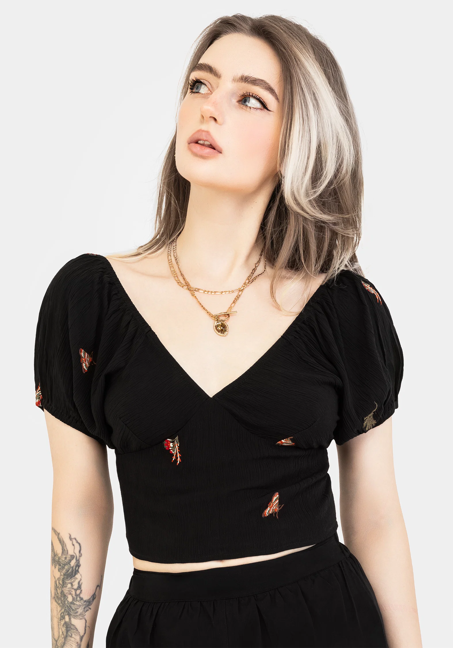 Copia Moth Embroidered Cotton Puff Sleeve Top - Image 5
