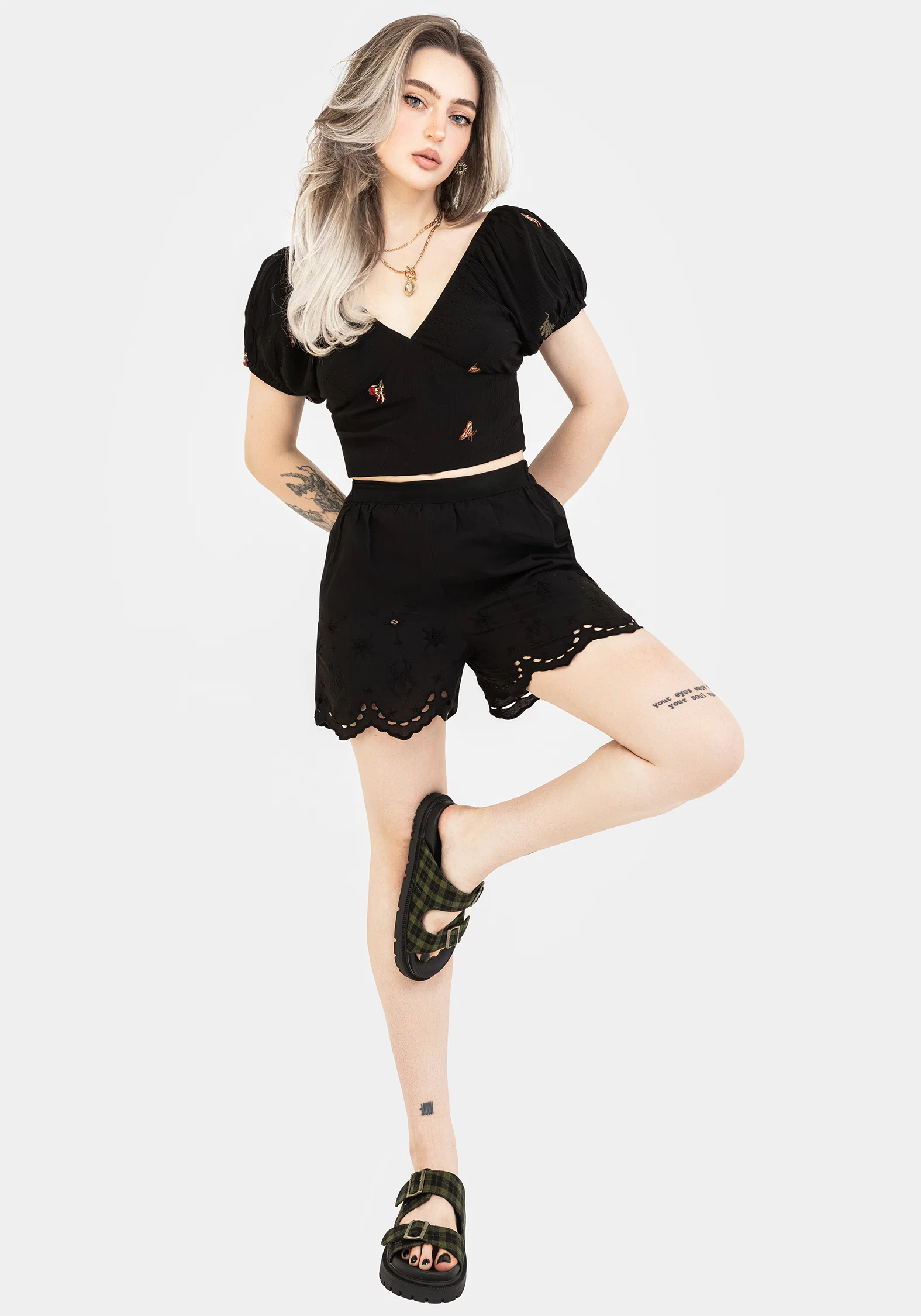 Copia Moth Embroidered Cotton Puff Sleeve Top - Image 6