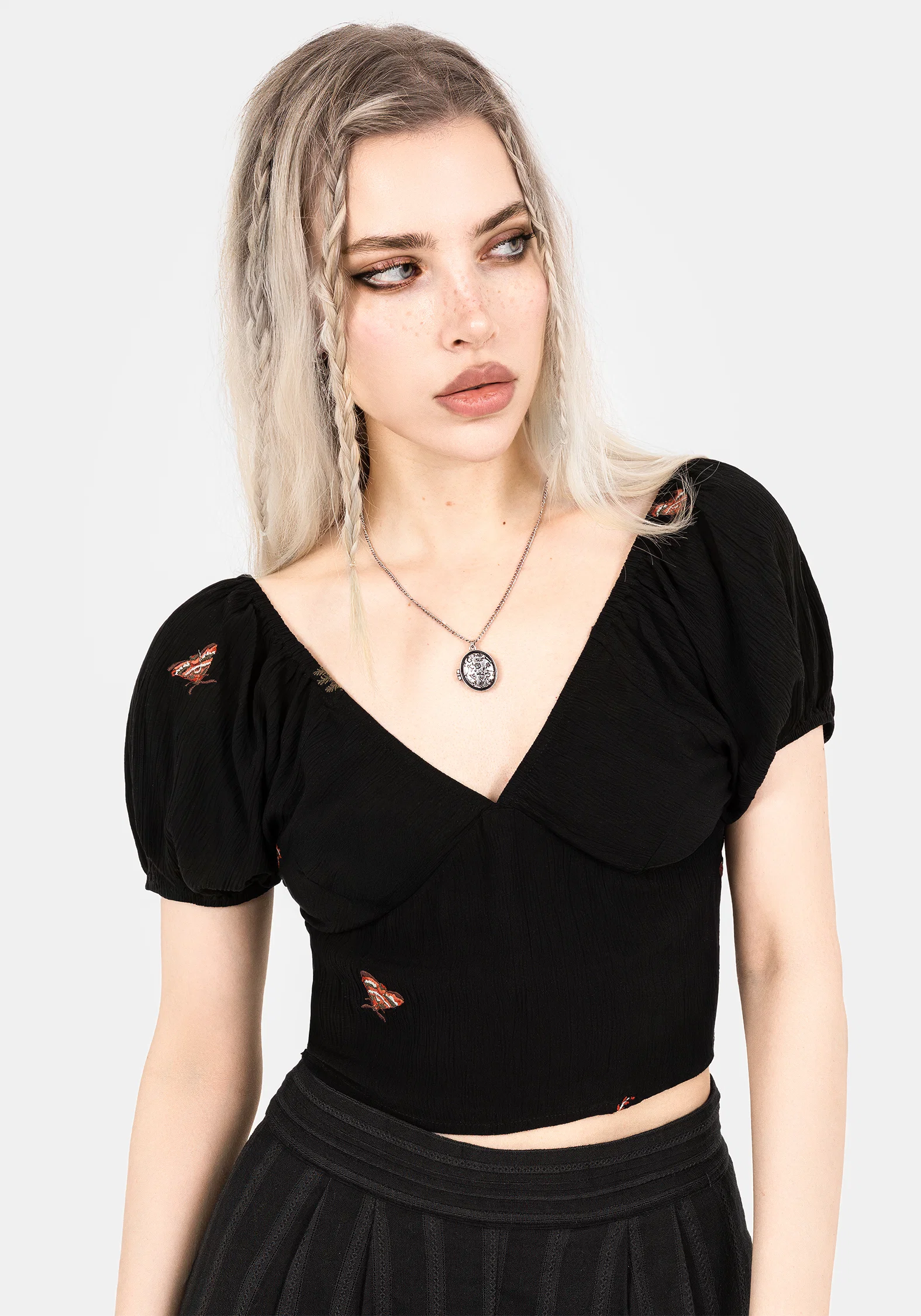 Copia Moth Embroidered Cotton Puff Sleeve Top - Image 8