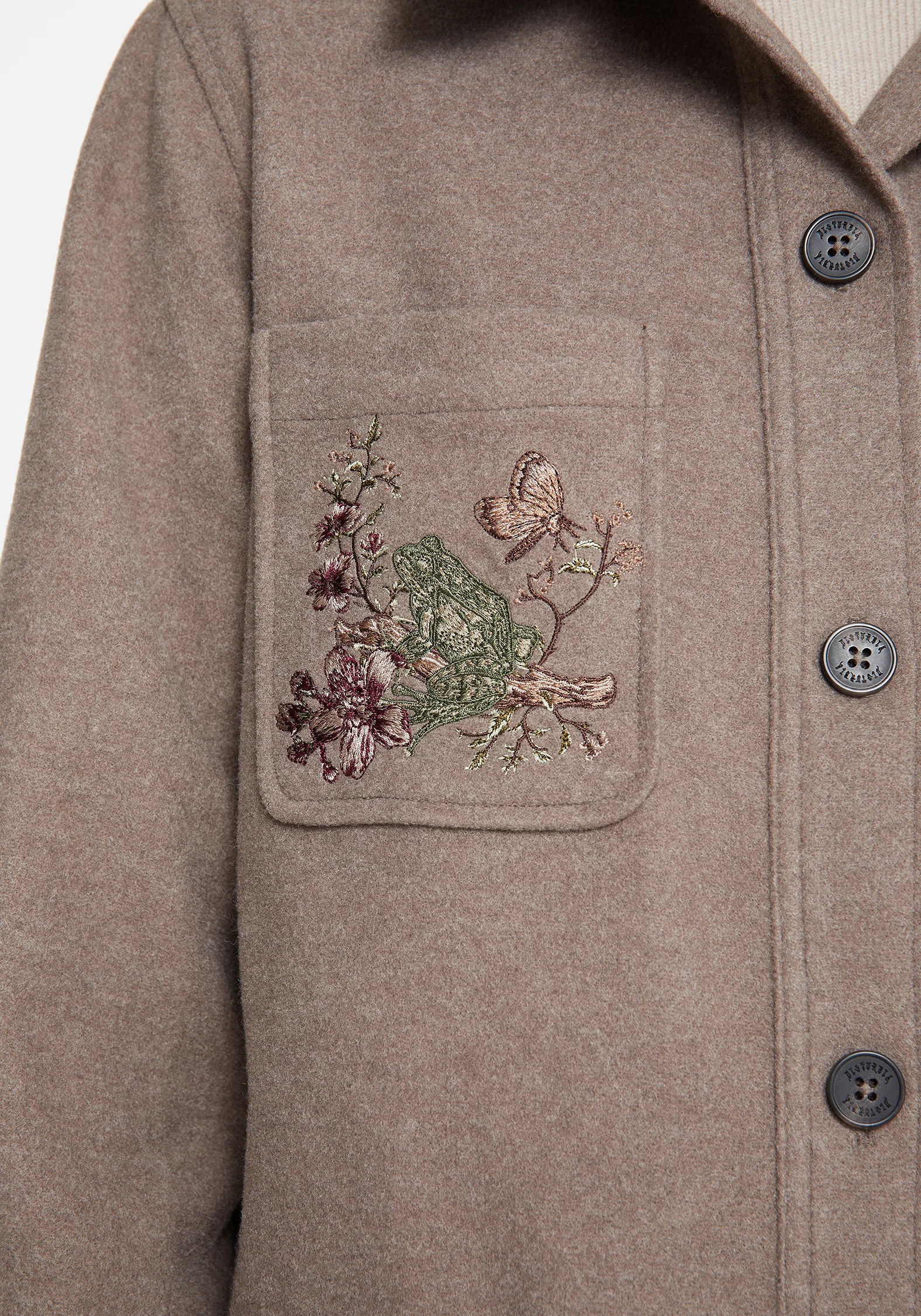 Cordelia Floral Frog Embroidered Pocket Front Shacket - Image 5