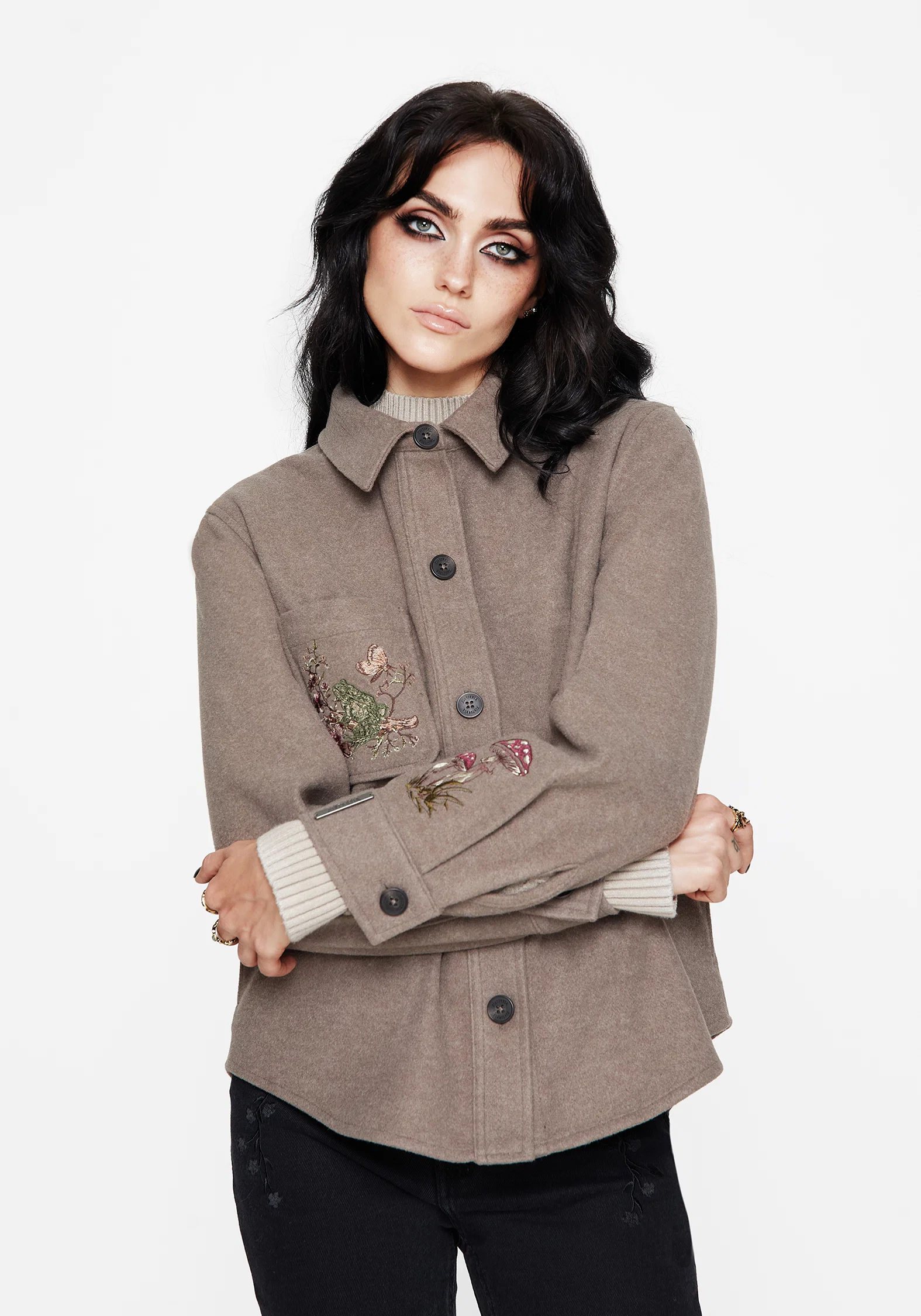 Cordelia Floral Frog Embroidered Pocket Front Shacket - Image 6