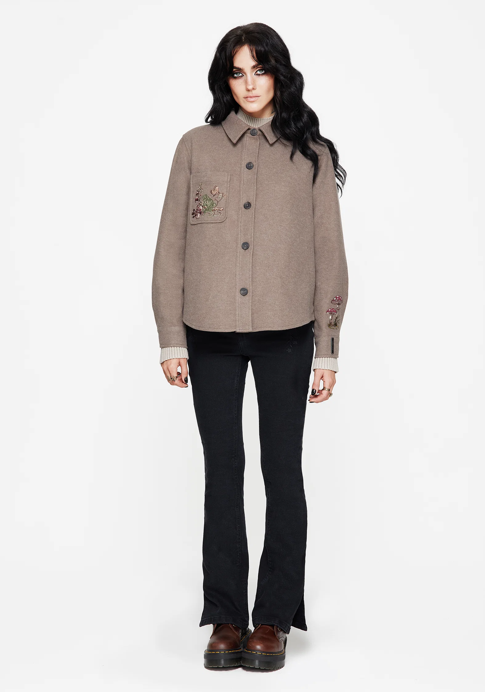 Cordelia Floral Frog Embroidered Pocket Front Shacket - Image 7