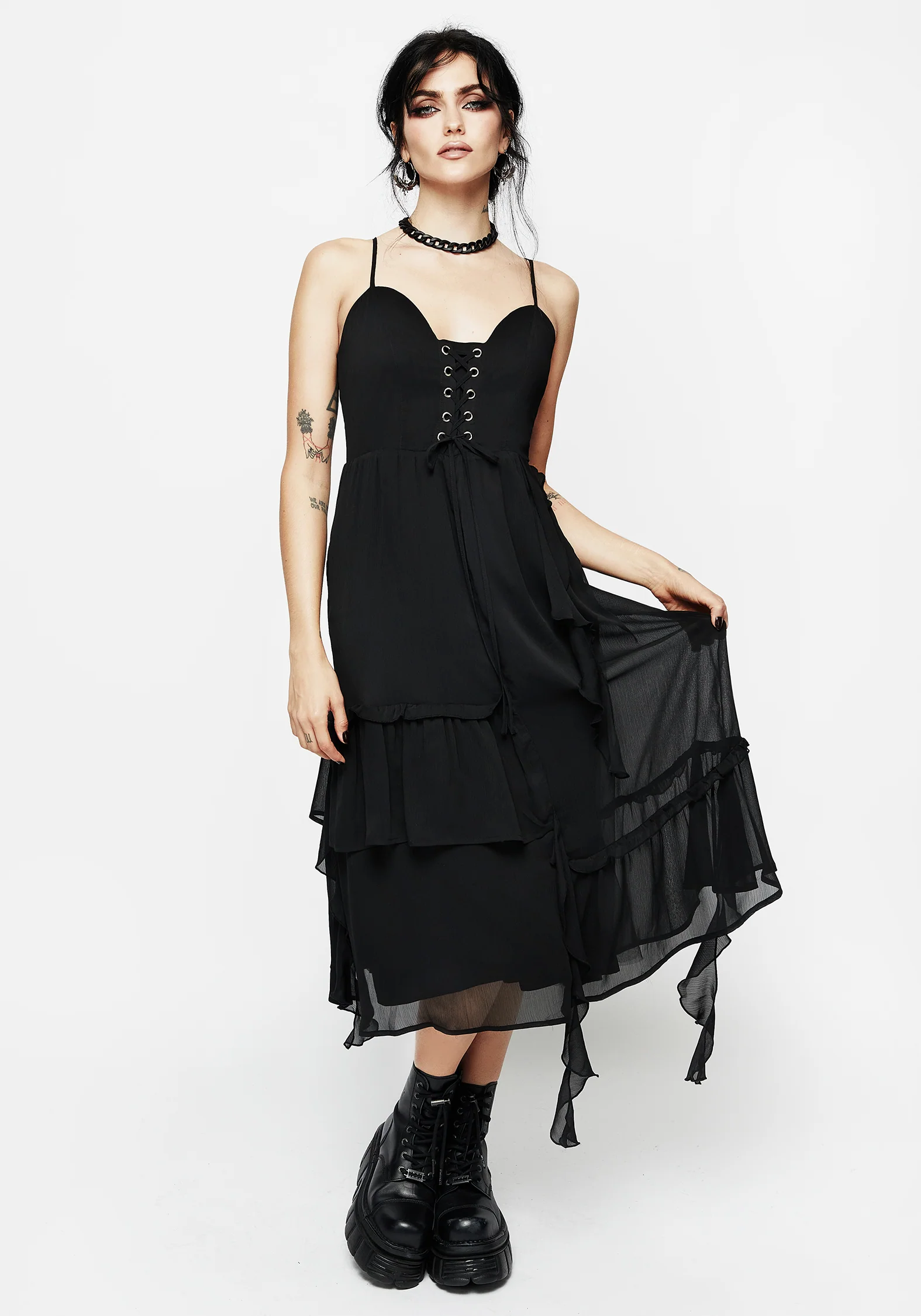 Corsair Lace Front Asymmetric Midi Dress - Image 4