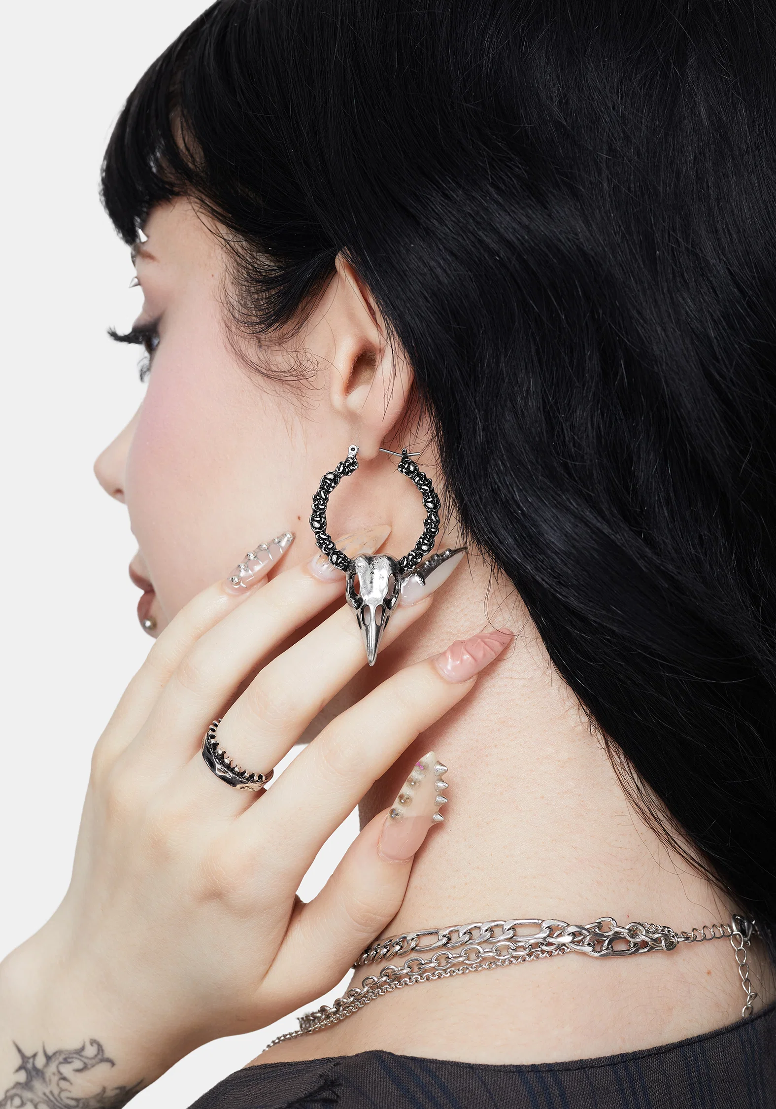 Corvus Bird Skull Hoops - Image 2