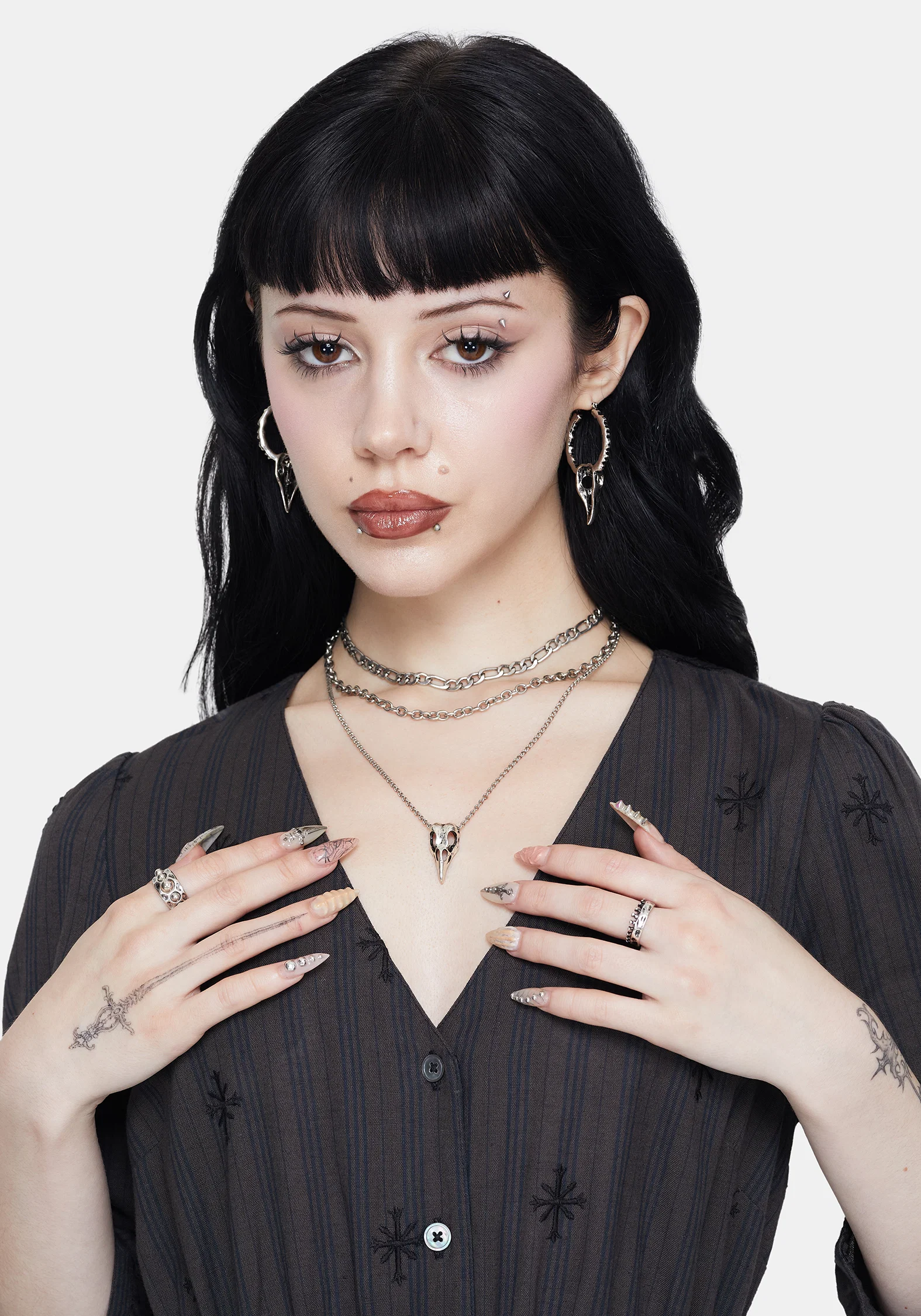 Corvus Bird Skull Layered Necklace - Image 3