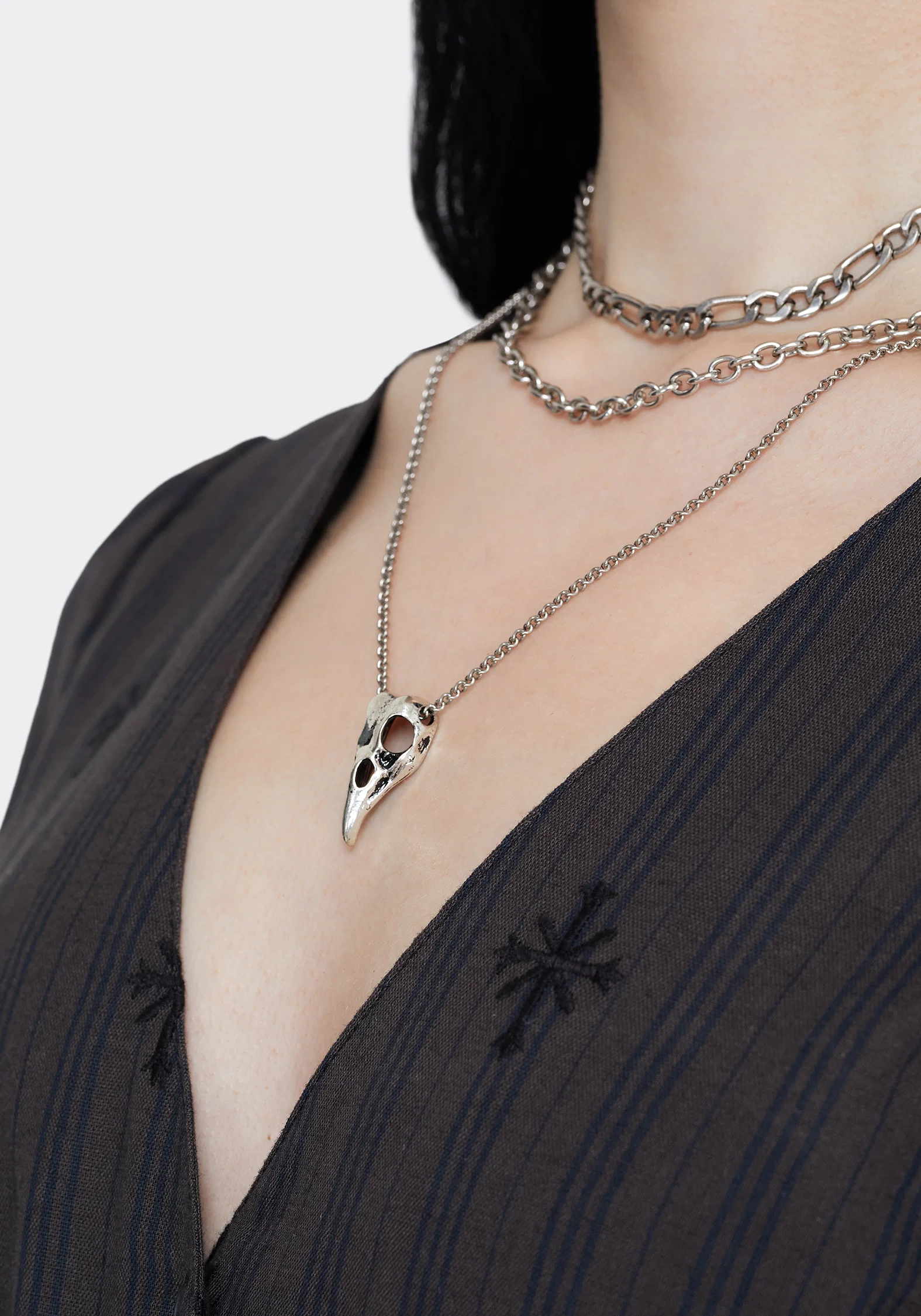 Corvus Bird Skull Layered Necklace - Image 5