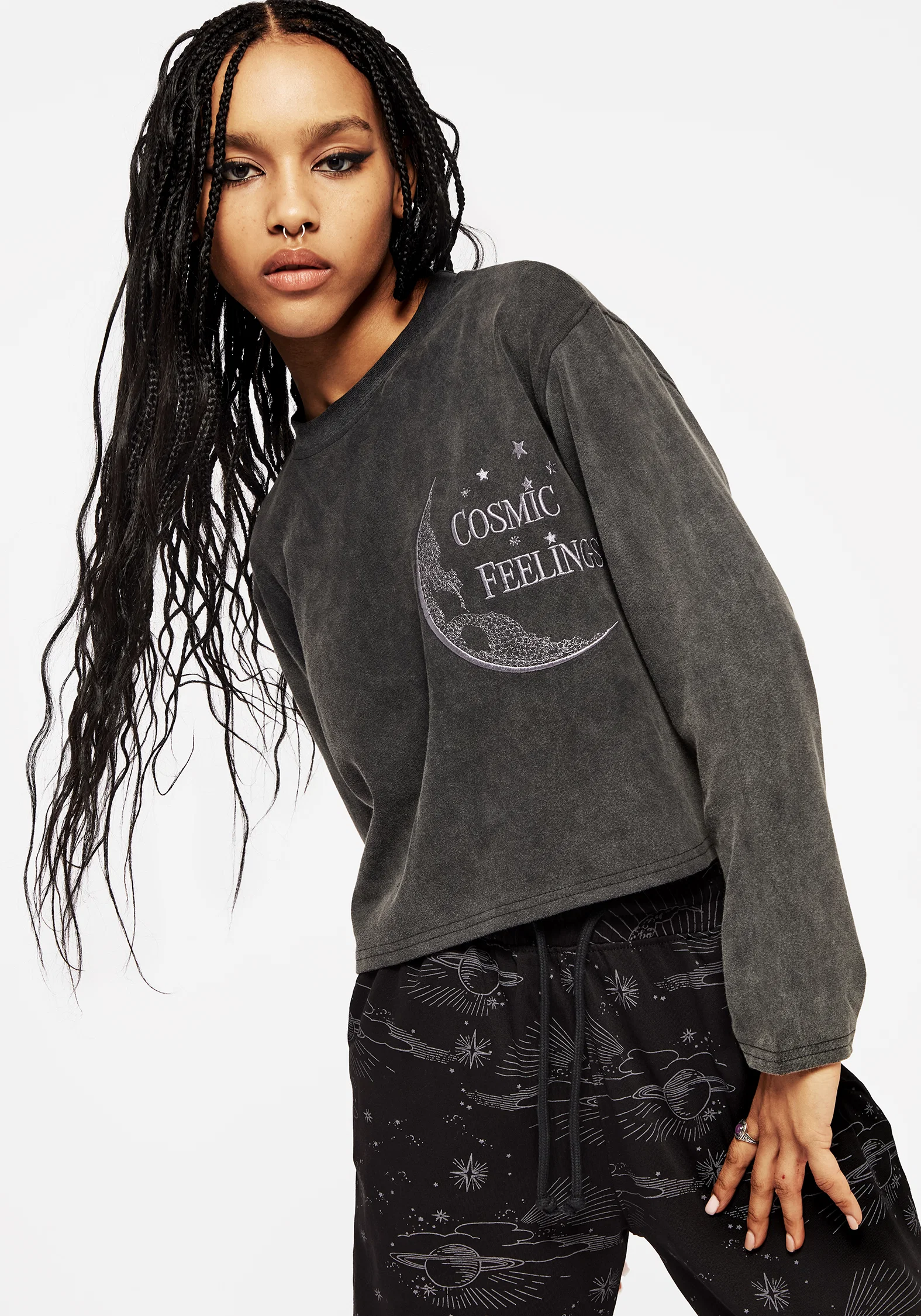 Cosmic Long Sleeve Crop Pyjama Top - Image 2