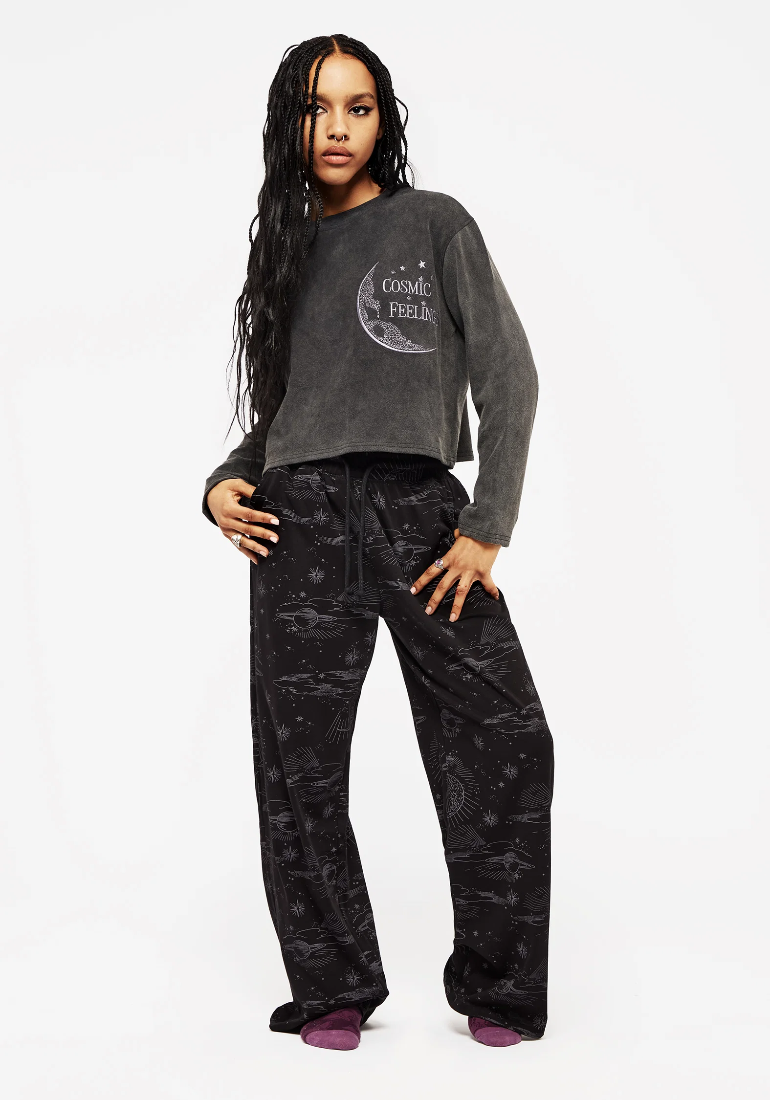 Cosmic Long Sleeve Crop Pyjama Top - Image 4