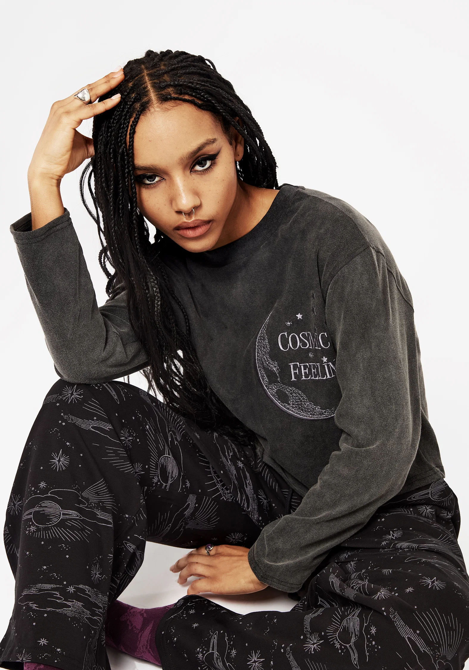 Cosmic Long Sleeve Crop Pyjama Top - Image 5