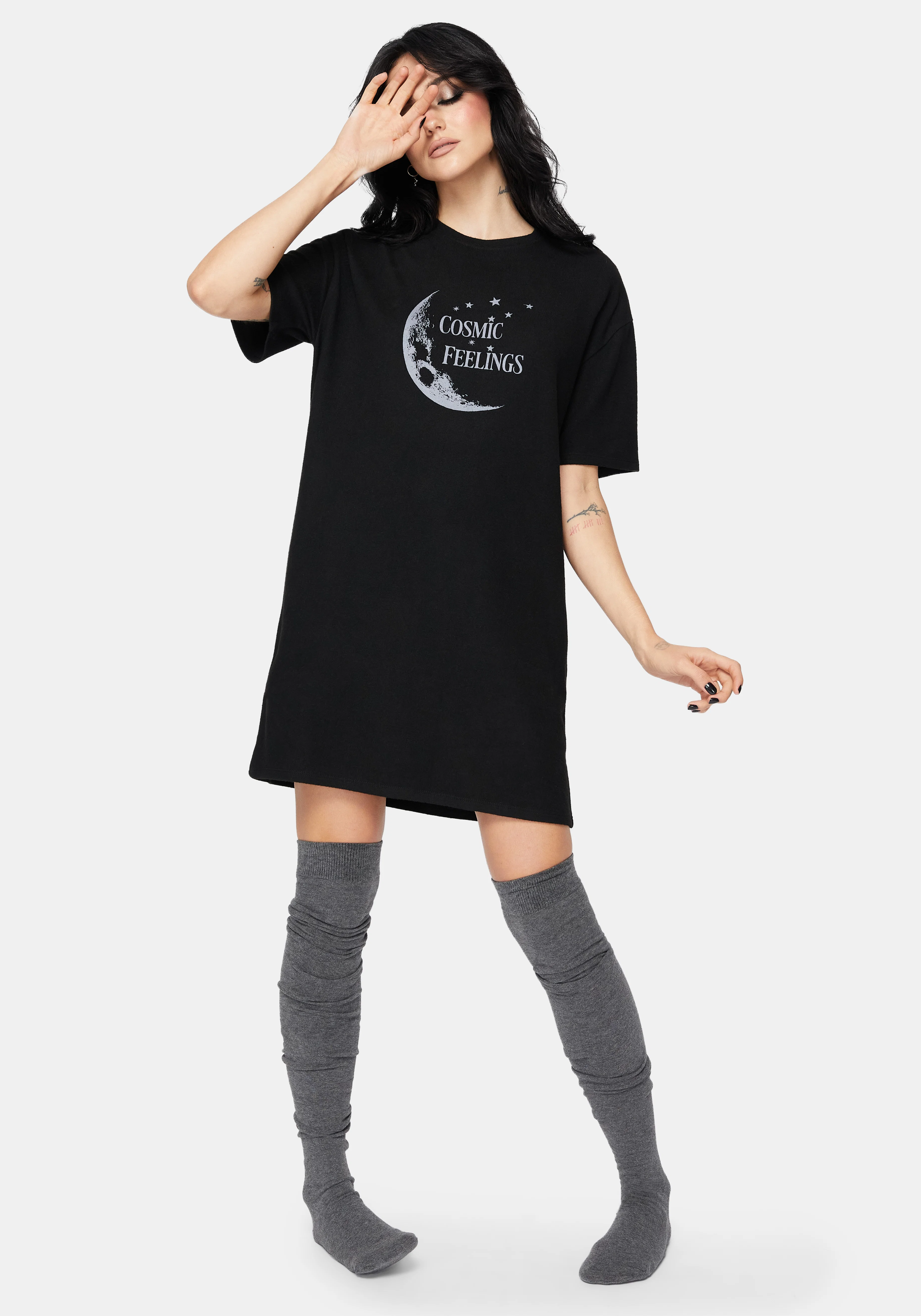 Cosmic Moon Graphic Print Mini Pyjama Tee Dress - Image 4