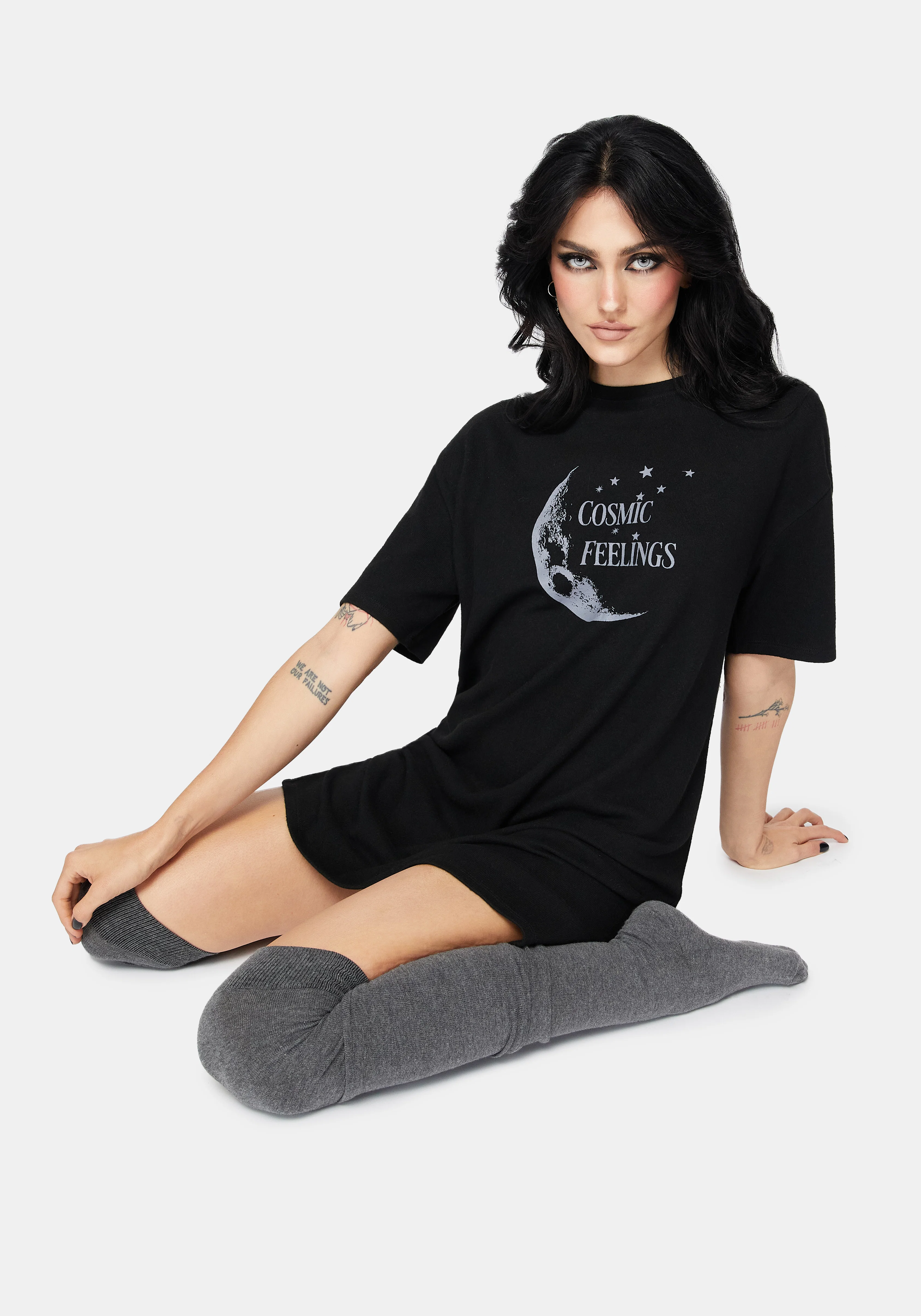 Cosmic Moon Graphic Print Mini Pyjama Tee Dress - Image 5