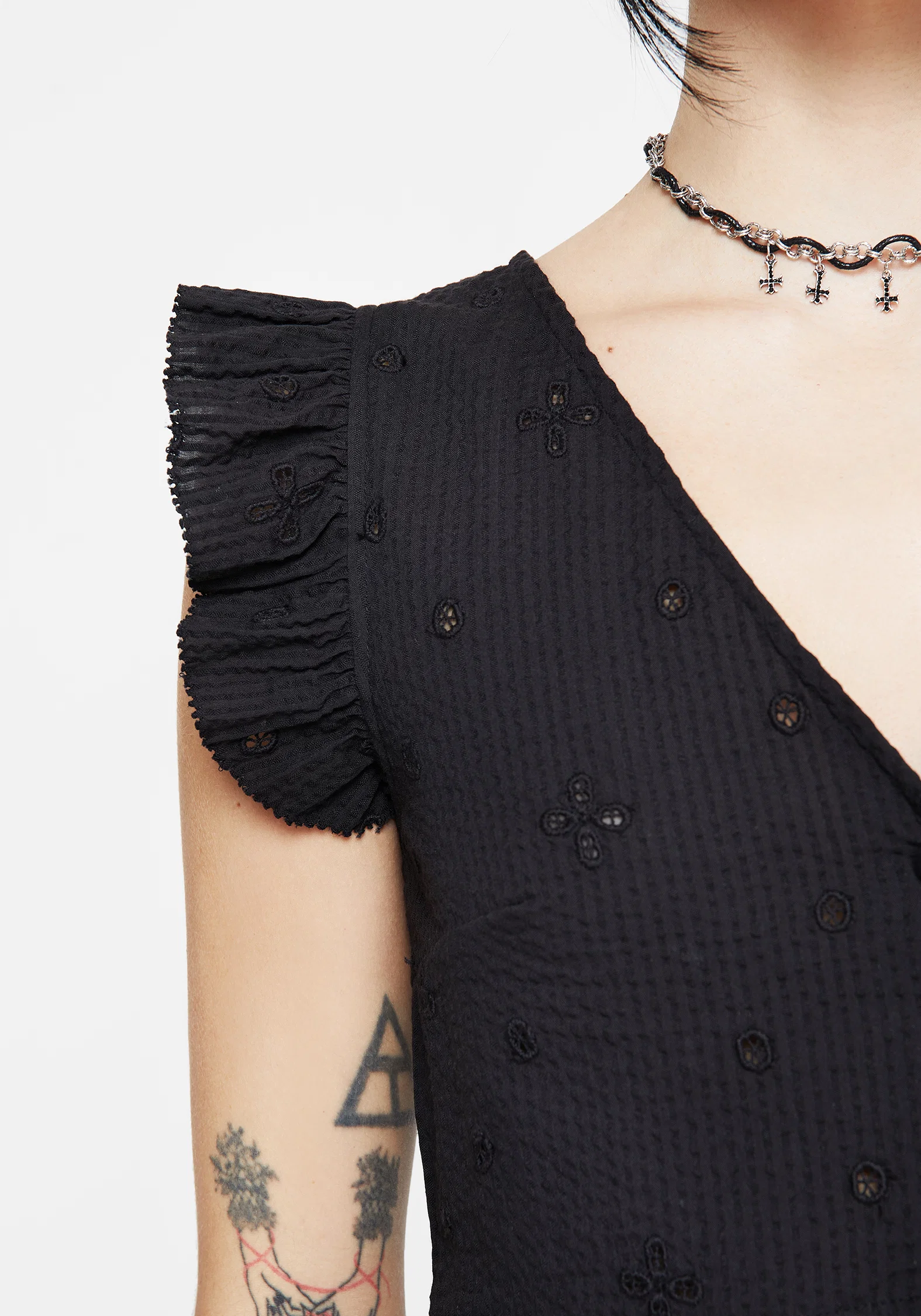 Crux Broderie Button Up Sleeveless Blouse Top - Image 2