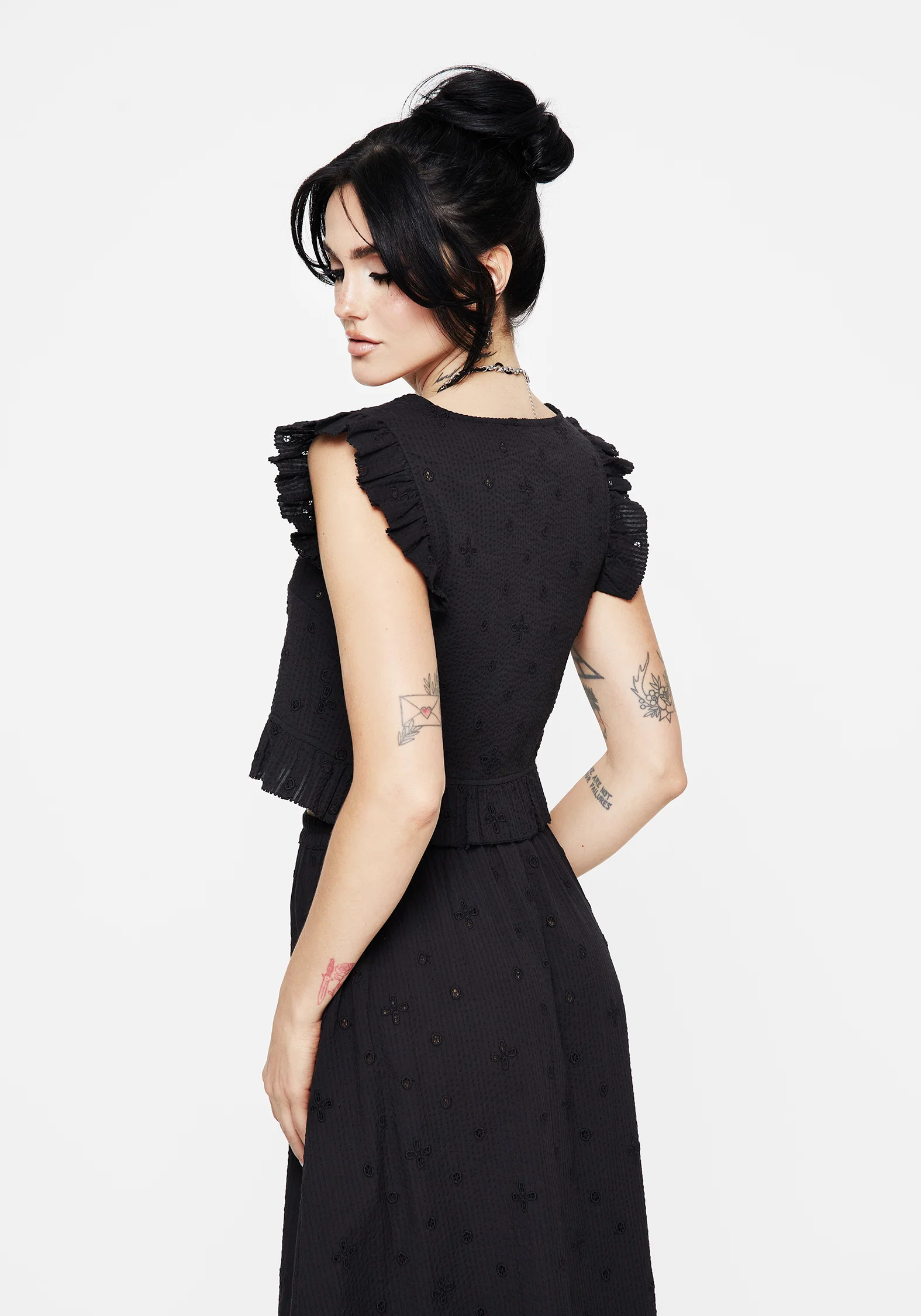 Crux Broderie Button Up Sleeveless Blouse Top - Image 3