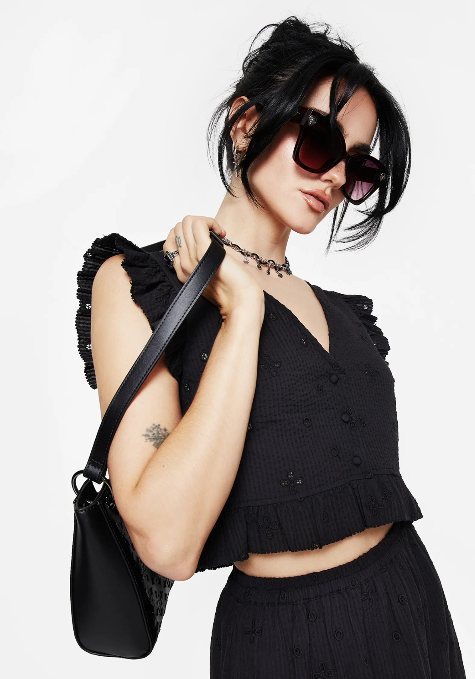 Crux Broderie Button Up Sleeveless Blouse Top - Image 4