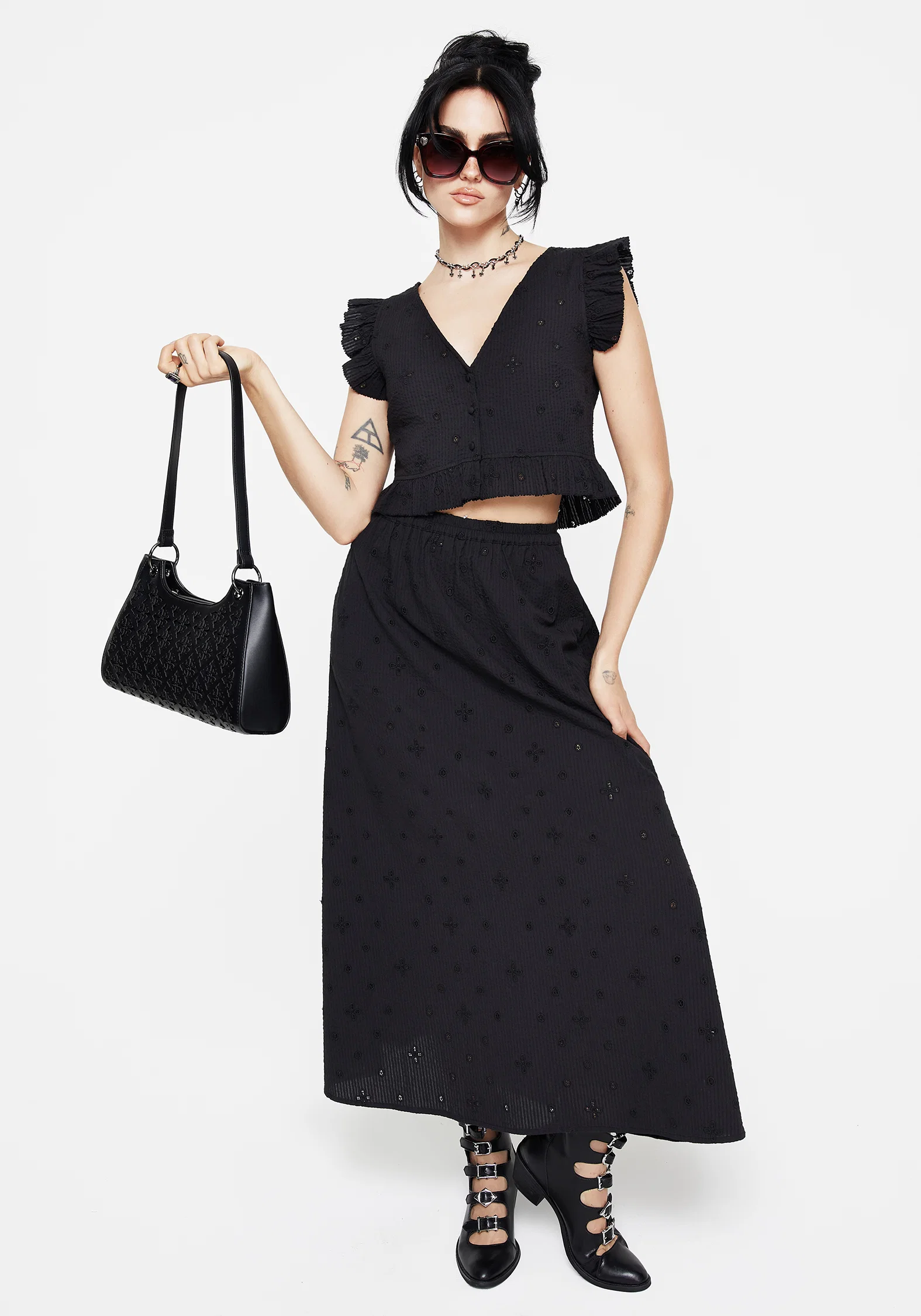 Crux Broderie Button Up Sleeveless Blouse Top - Image 7