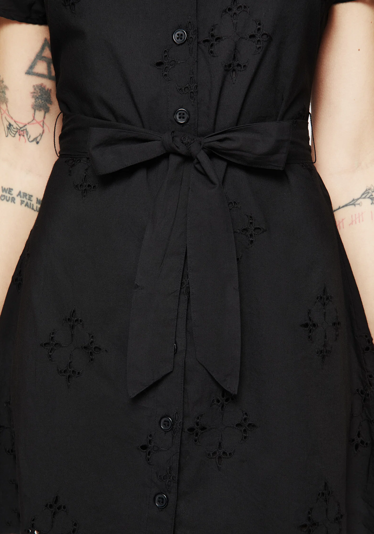 Crux Broderie Cotton Belted Mini Shirt Dress - Image 2