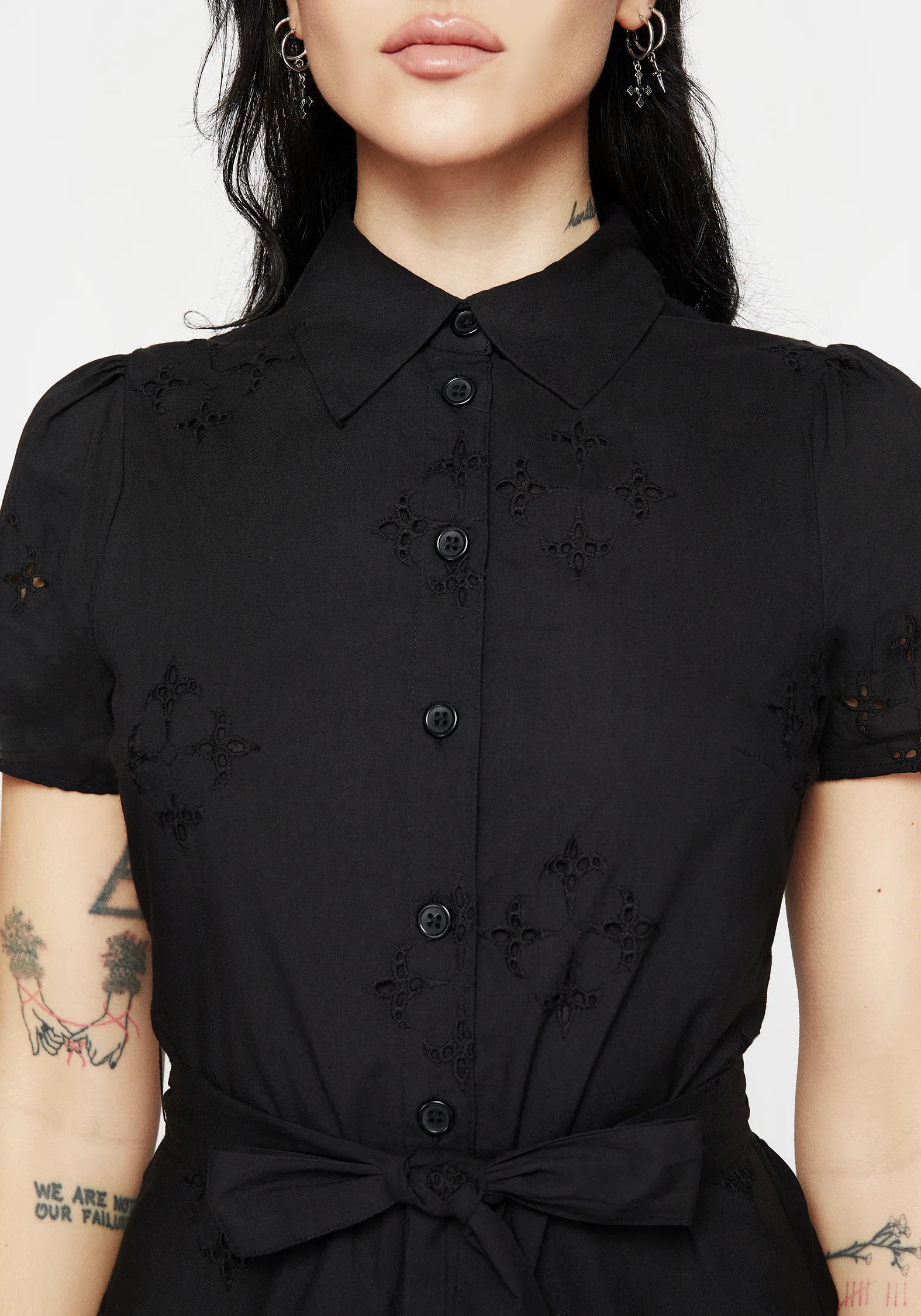 Crux Broderie Cotton Belted Mini Shirt Dress - Image 5
