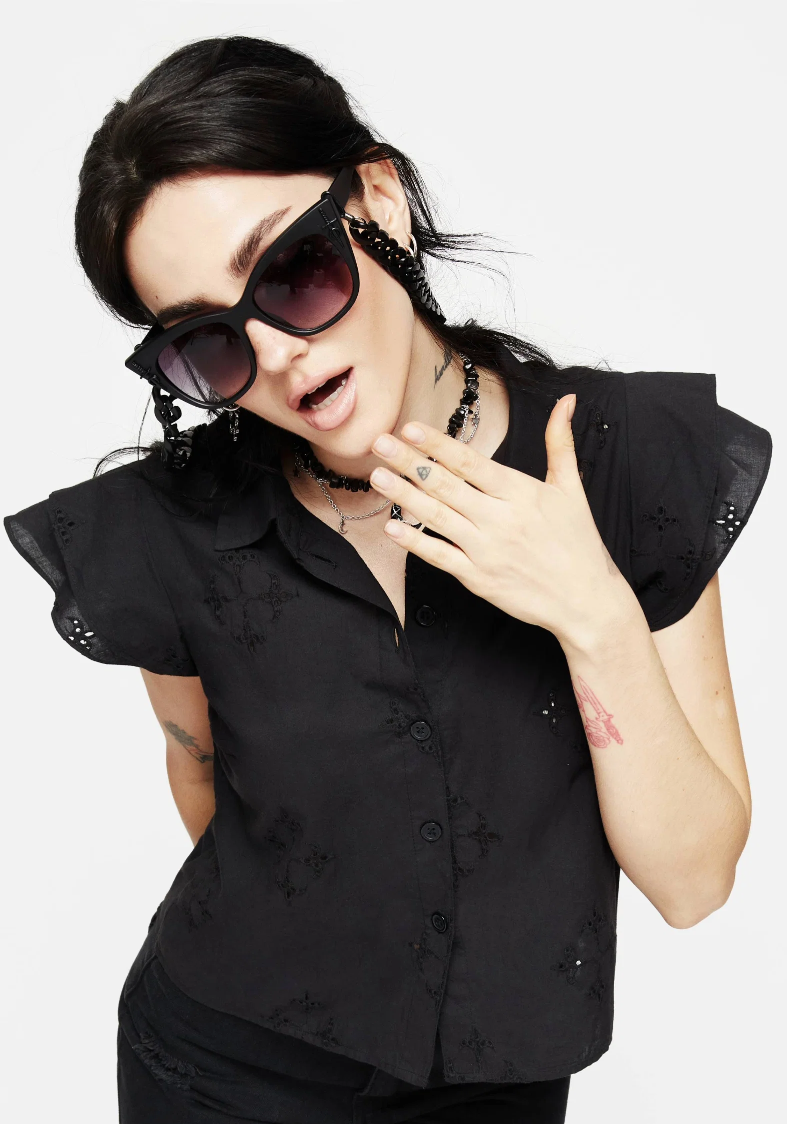 Crux Broderie Cotton Frill Sleeve Button Up Shirt - Image 5