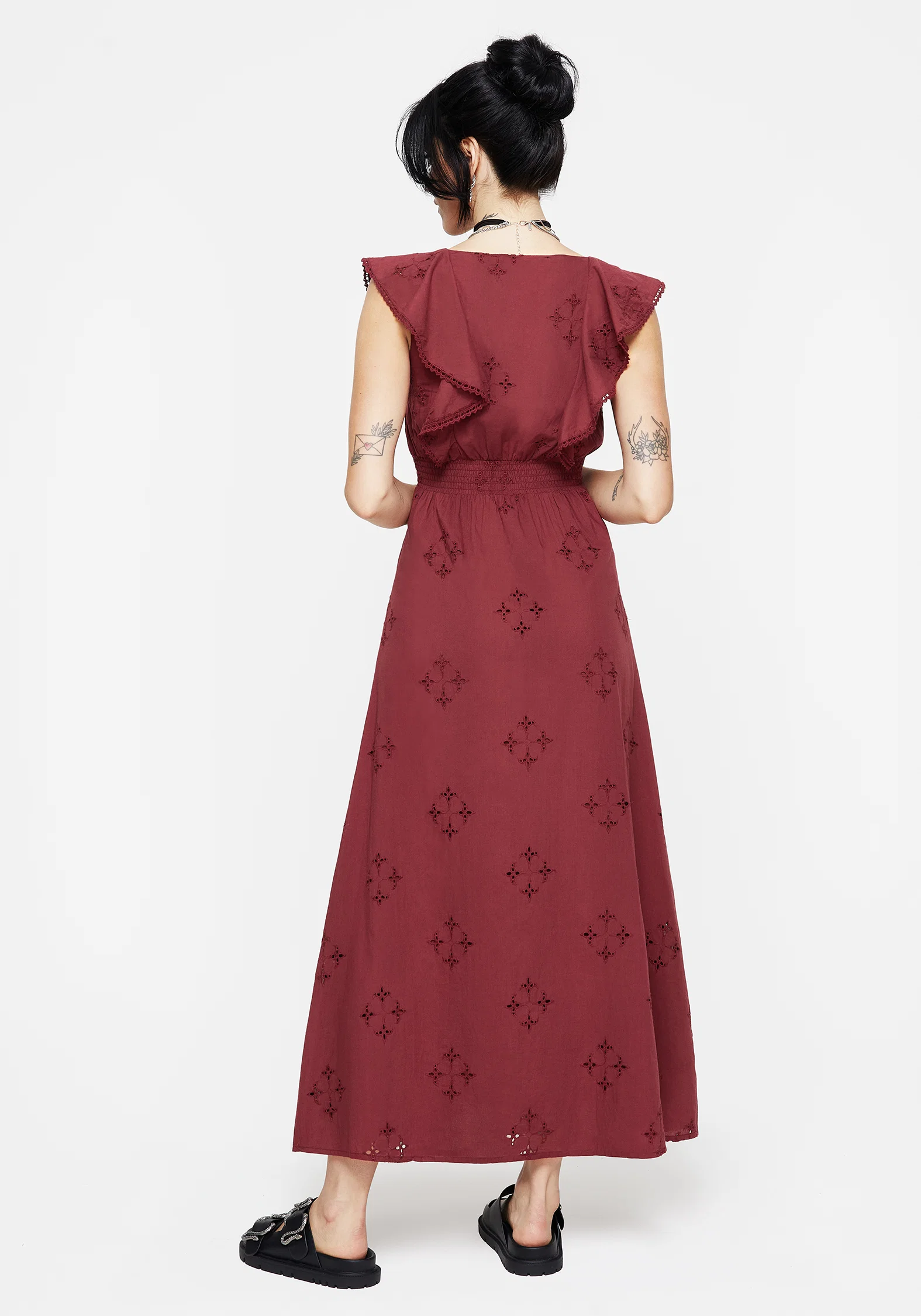 Crux Broderie Cotton V-Neck Frill Maxi Dress - Image 3