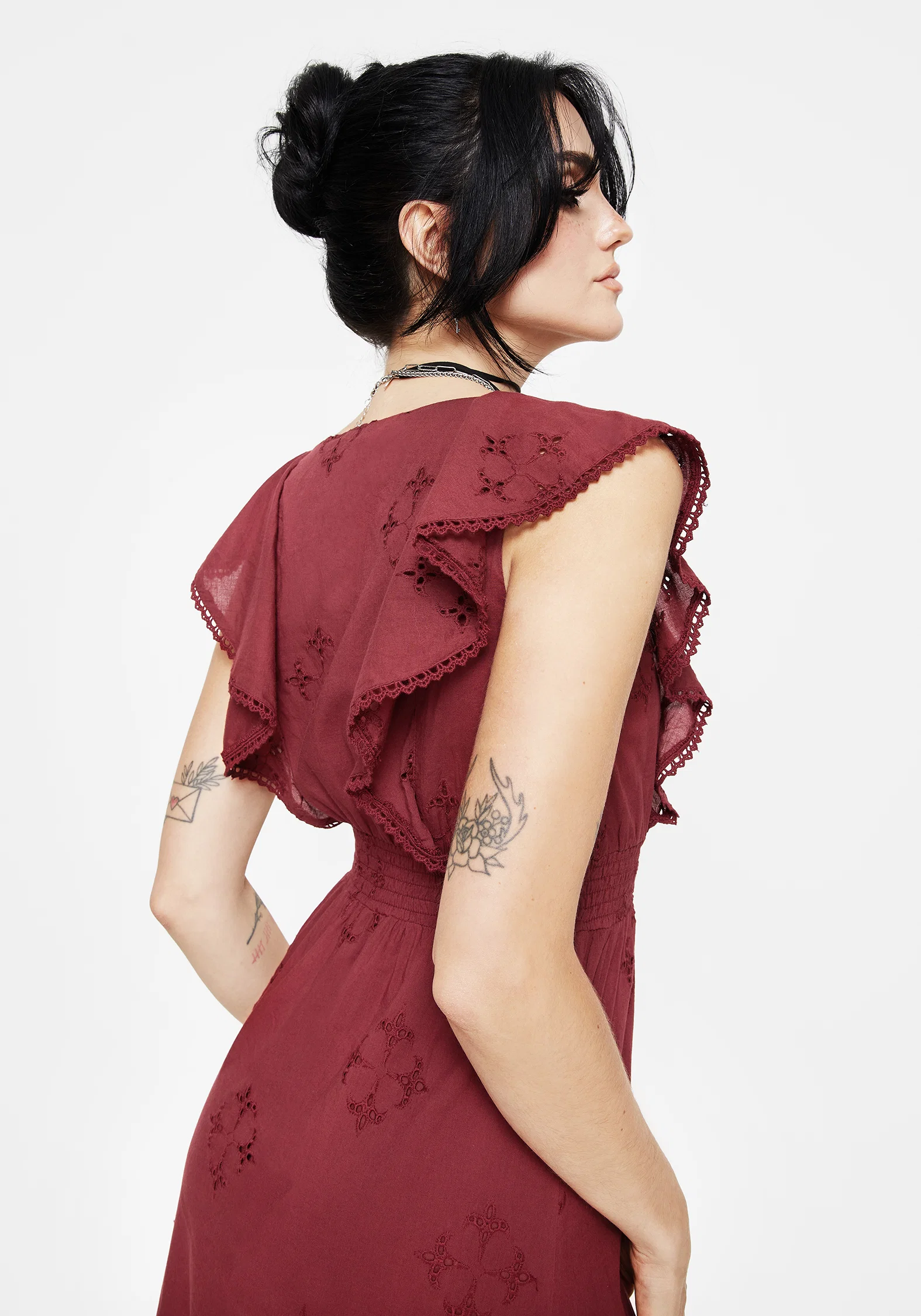 Crux Broderie Cotton V-Neck Frill Maxi Dress - Image 5
