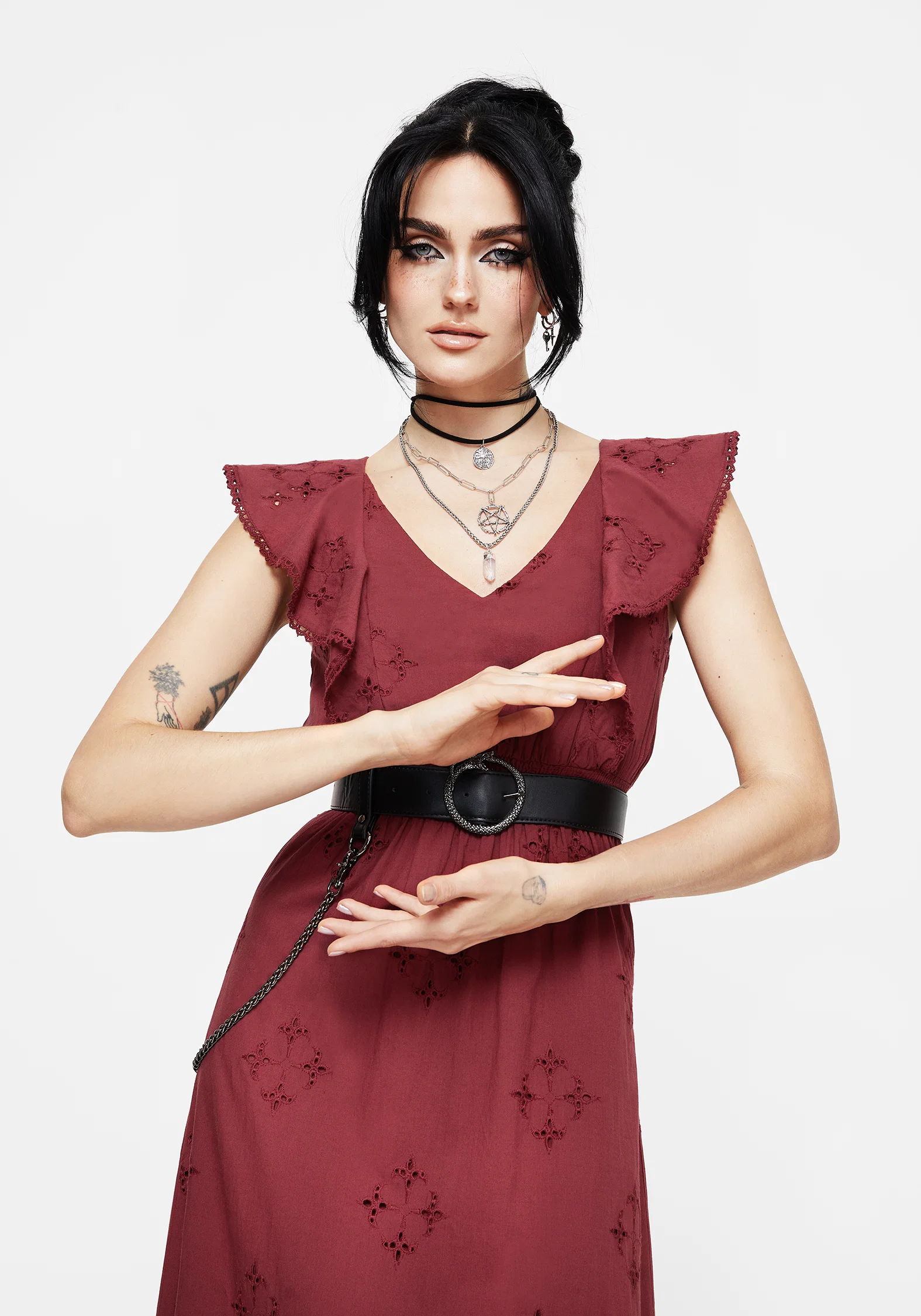 Crux Broderie Cotton V-Neck Frill Maxi Dress - Image 7