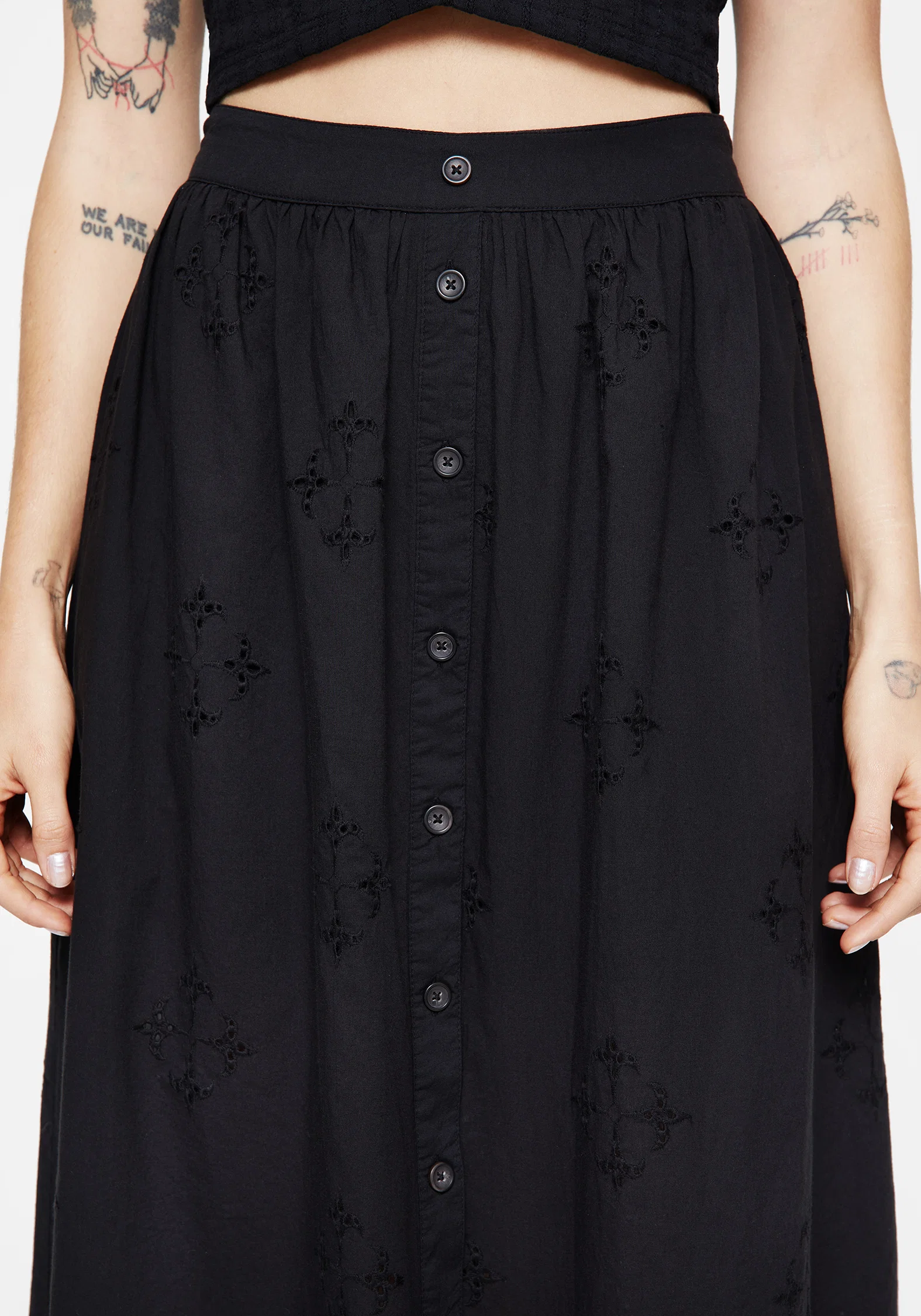 Crux Broiderie Cotton Button Up Midi Skirt - Image 2