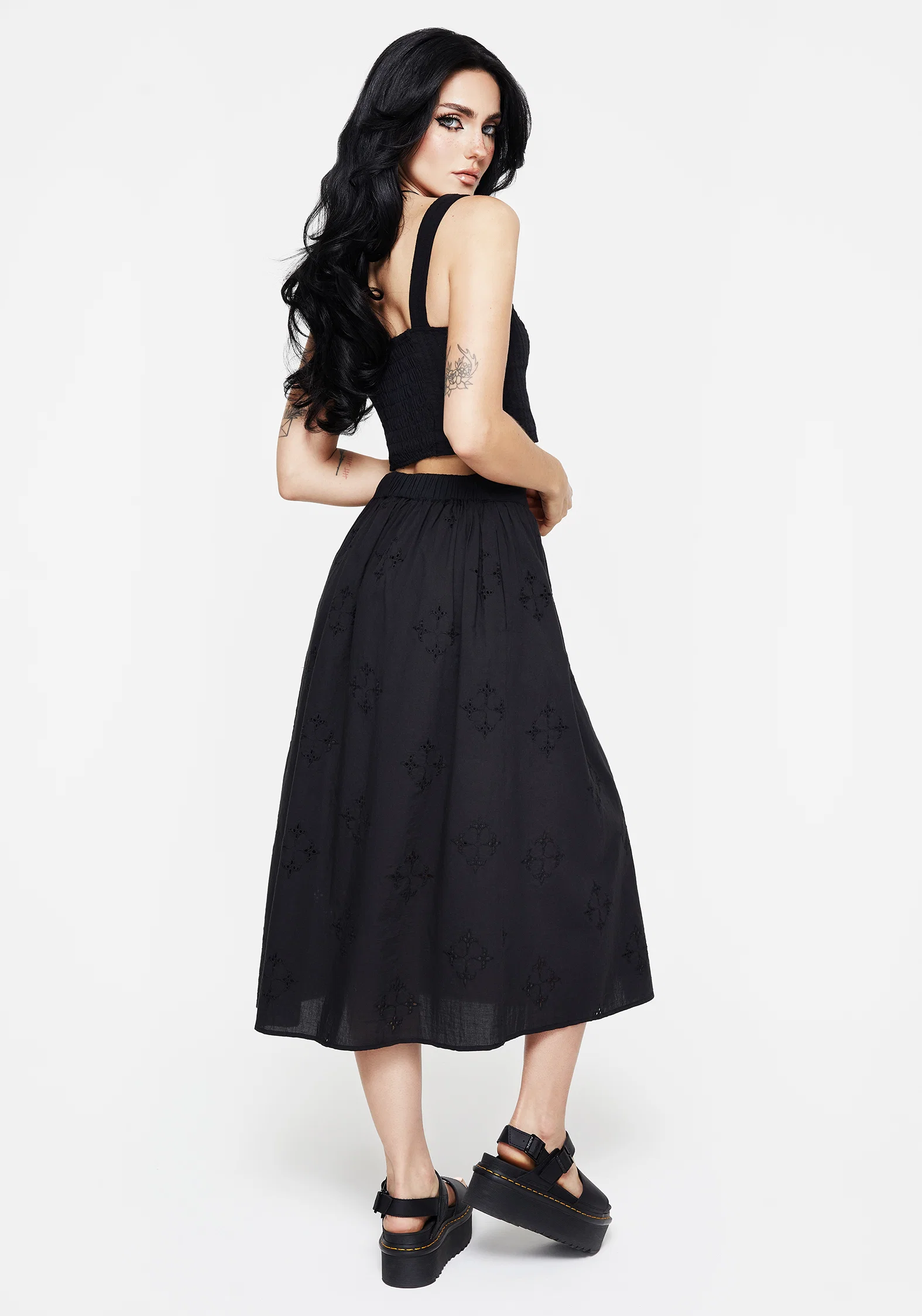 Crux Broiderie Cotton Button Up Midi Skirt - Image 3