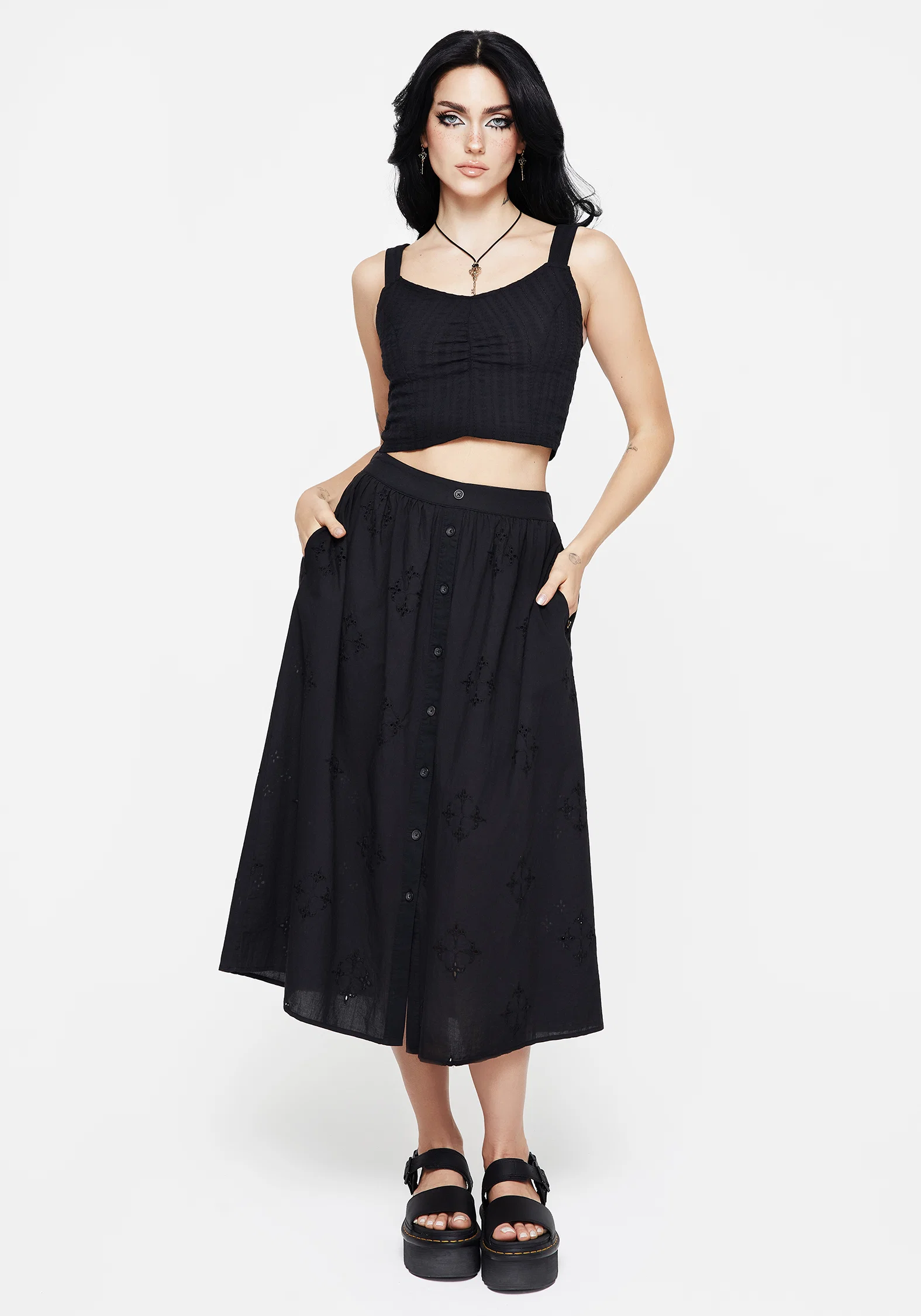 Crux Broiderie Cotton Button Up Midi Skirt - Image 4