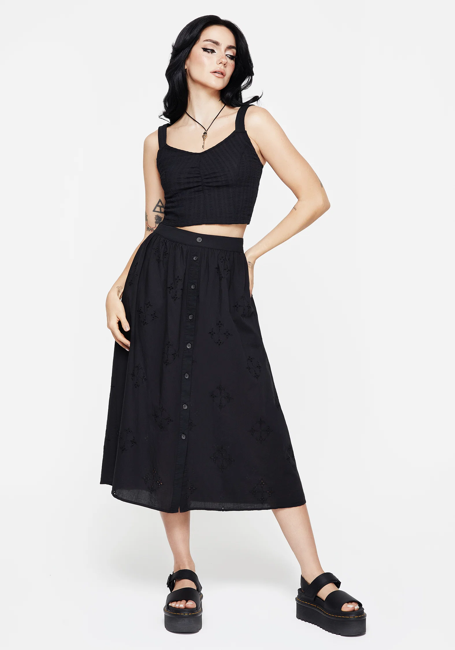 Crux Broiderie Cotton Button Up Midi Skirt - Image 5